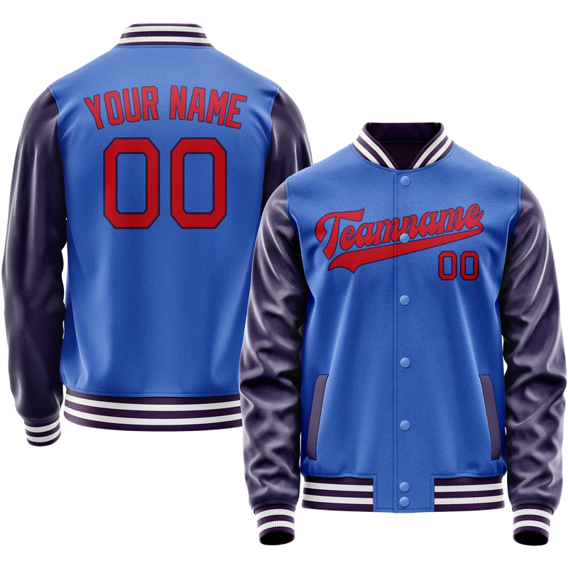 Custom Electric-Blue Purple Solid Color Varsity Letterman Jacket JA02240617YH121