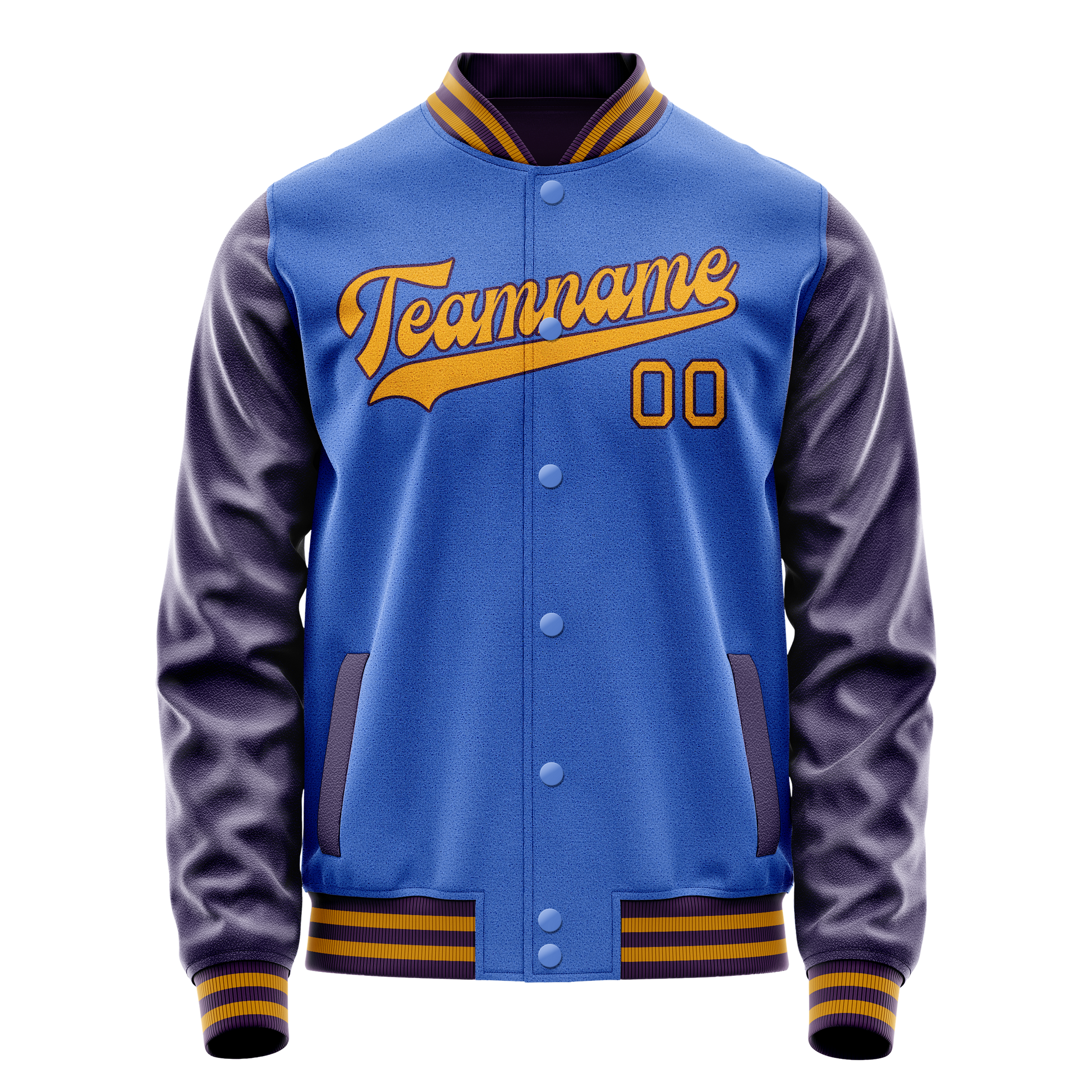 Custom Electric-Blue Purple Solid Color Varsity Letterman Jacket JA02240617YH120
