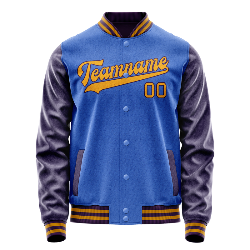 Custom Electric-Blue Purple Solid Color Varsity Letterman Jacket JA02240617YH120