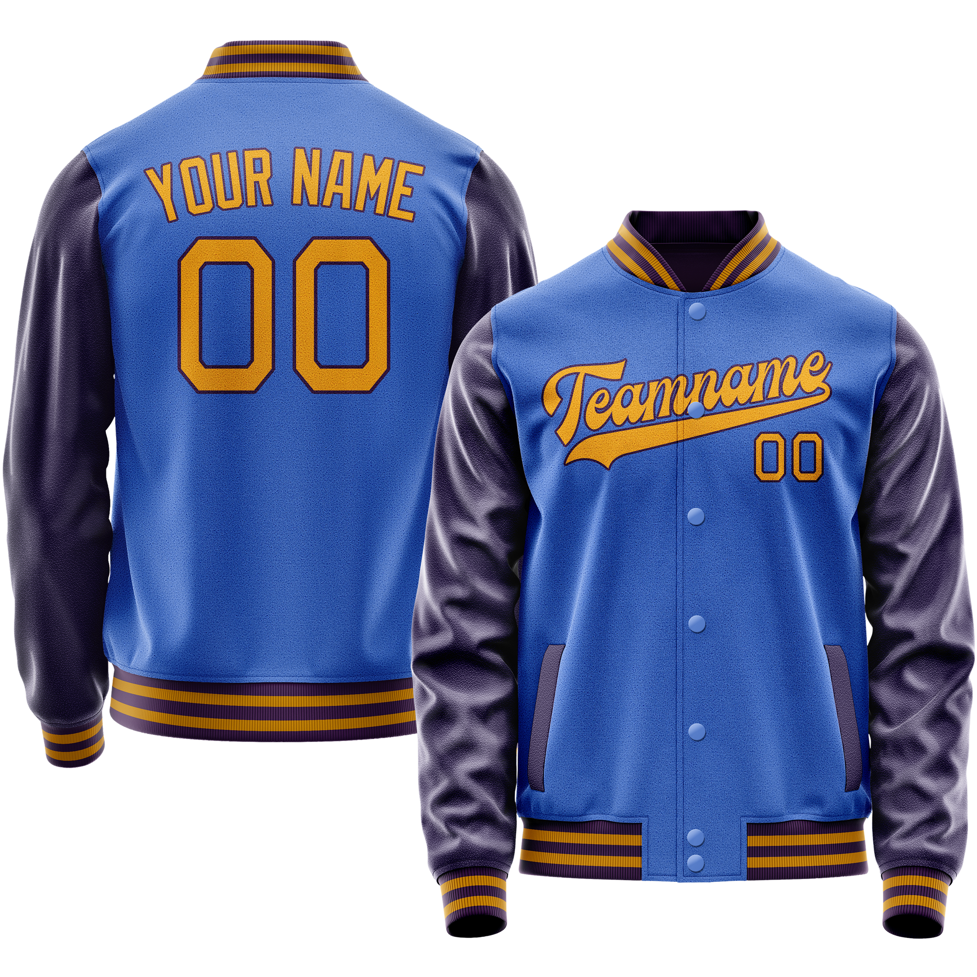 Custom Electric-Blue Purple Solid Color Varsity Letterman Jacket JA02240617YH120