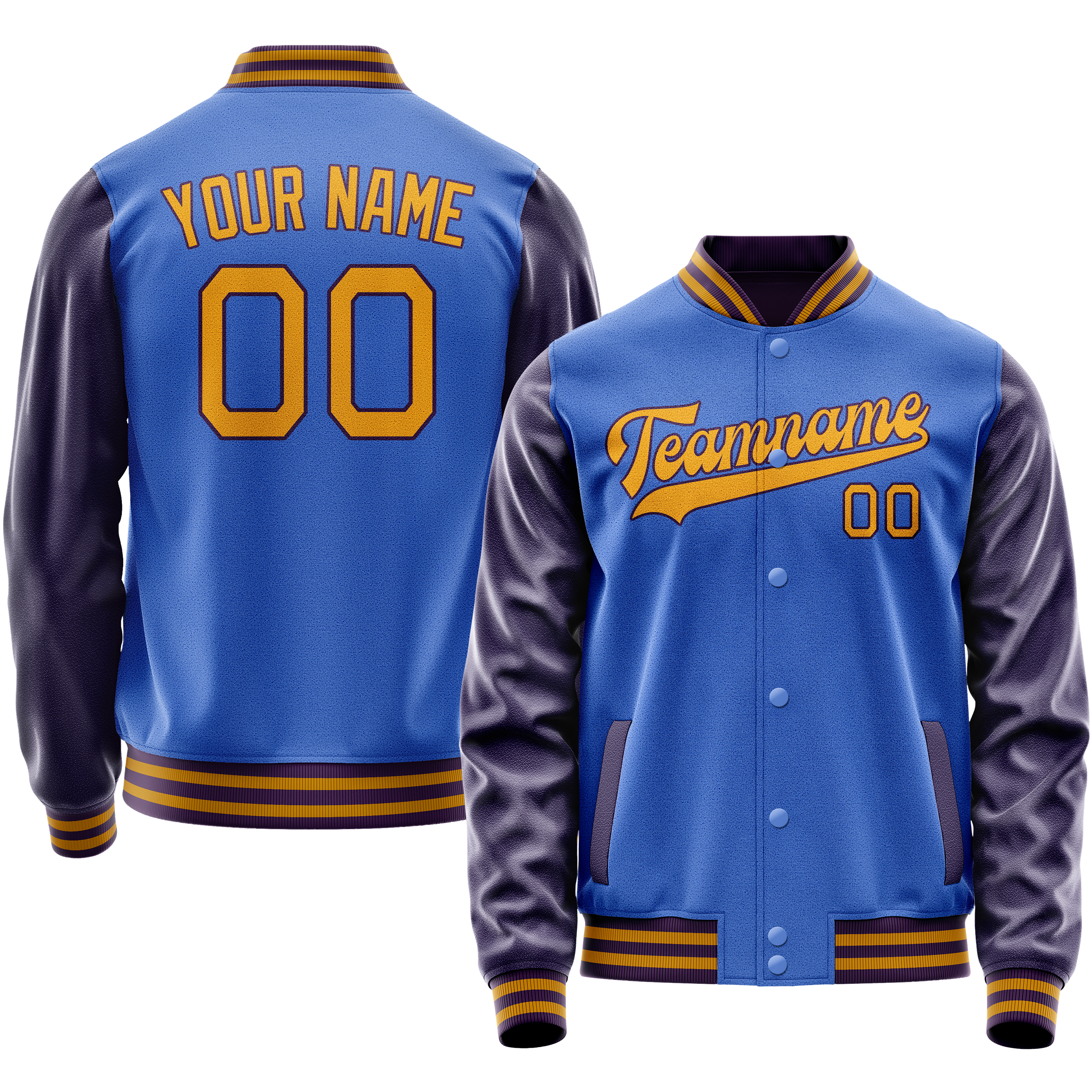 Custom Electric-Blue Purple Solid Color Varsity Letterman Jacket JA02240617YH120