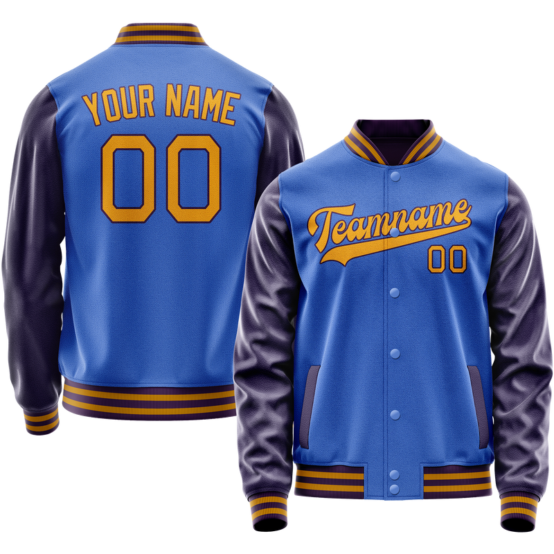 Custom Electric-Blue Purple Solid Color Varsity Letterman Jacket JA02240617YH120