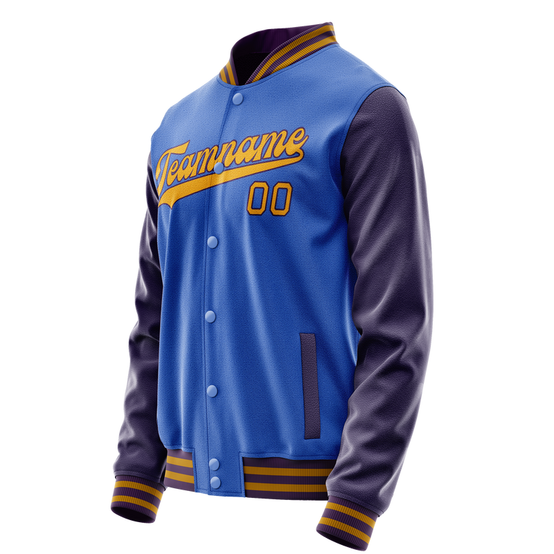 Custom Electric-Blue Purple Solid Color Varsity Letterman Jacket JA02240617YH120