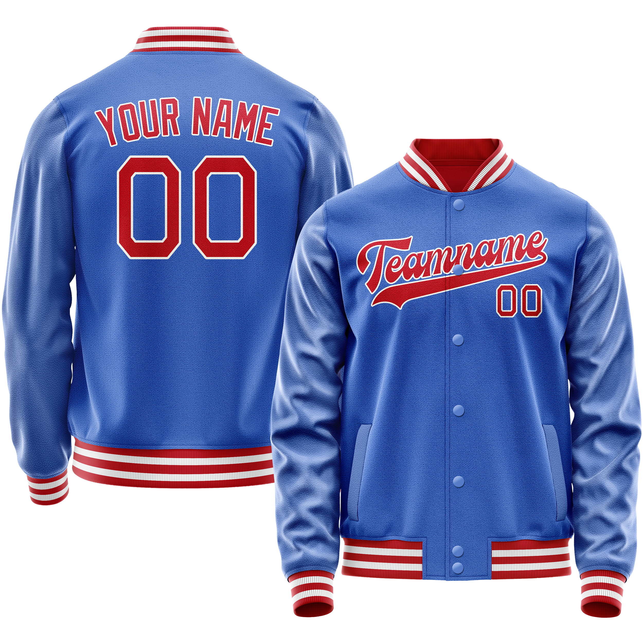 Custom Electric-Blue Crimson Solid Color Varsity Letterman Jacket JA02240617YH123