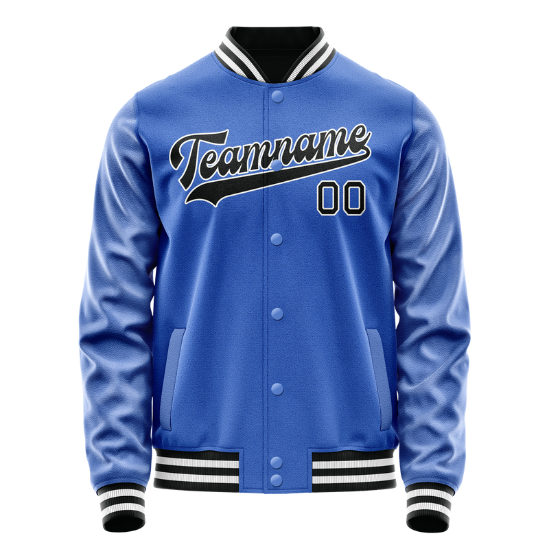 Custom Electric-Blue Black Solid Color Varsity Letterman Jacket JA02240617YH140
