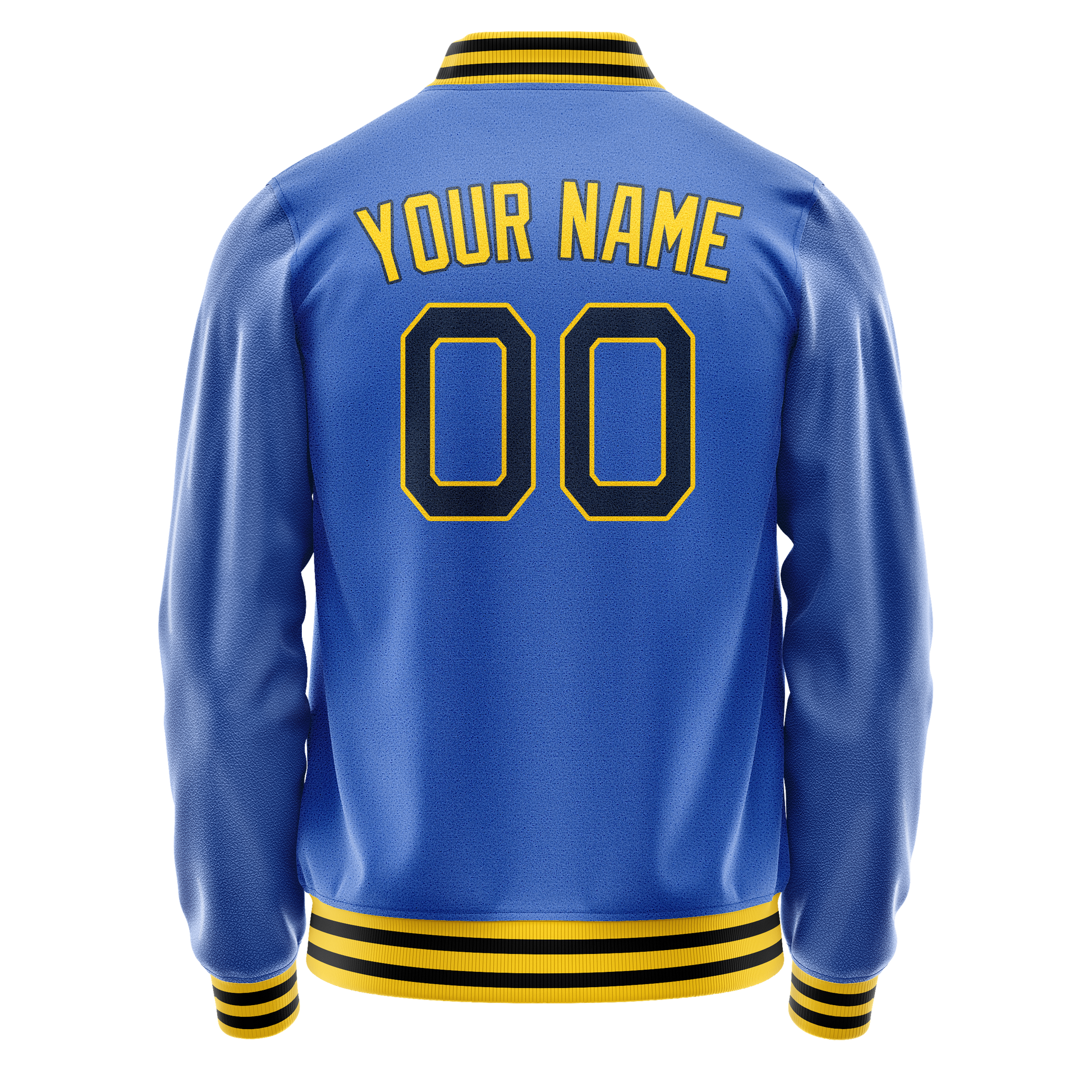 Custom Electric-Blue Gold Solid Color Varsity Letterman Jacket JA02240617YH142