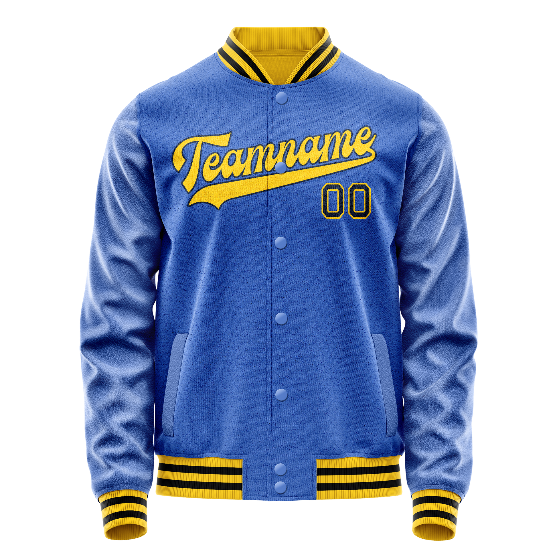 Custom Electric-Blue Gold Solid Color Varsity Letterman Jacket JA02240617YH142