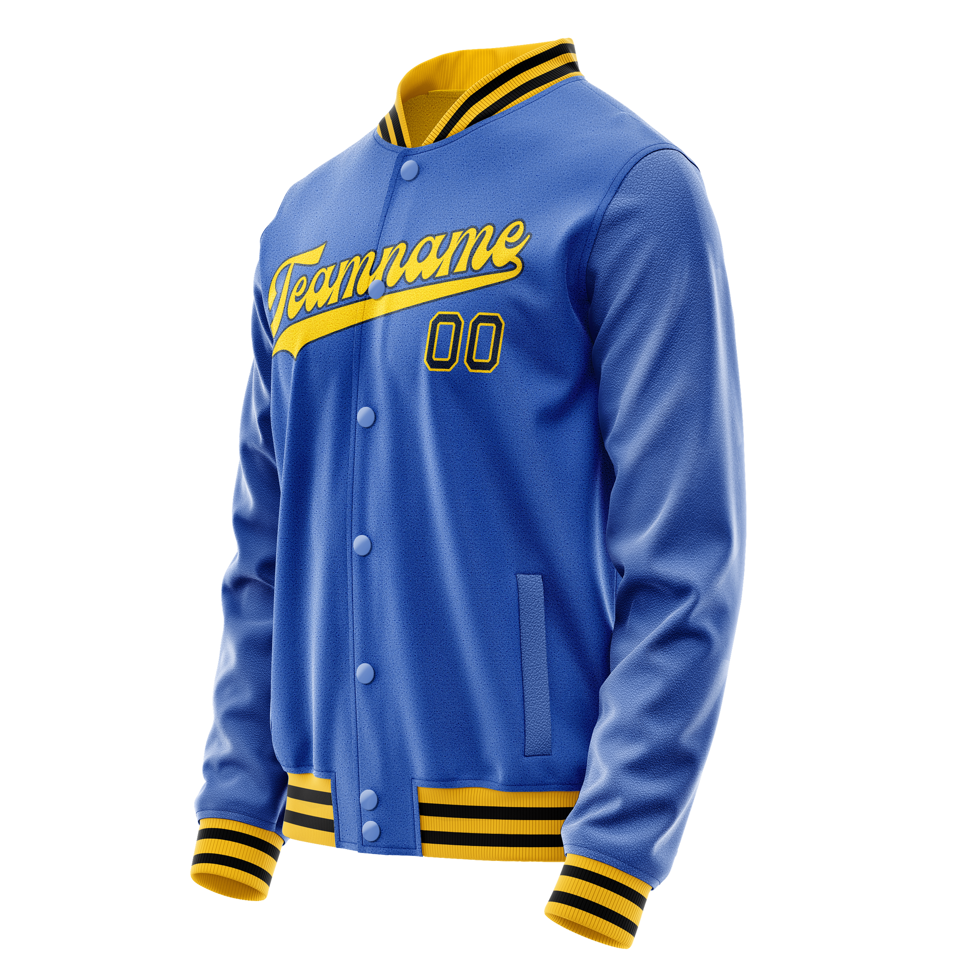 Custom Electric-Blue Gold Solid Color Varsity Letterman Jacket JA02240617YH142