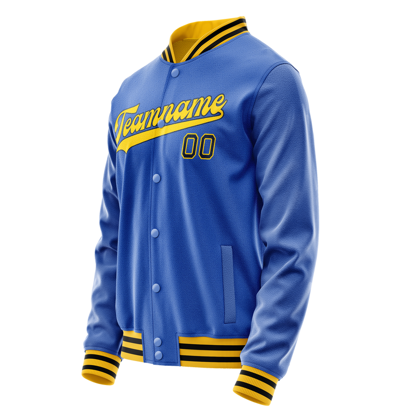 Custom Electric-Blue Gold Solid Color Varsity Letterman Jacket JA02240617YH142