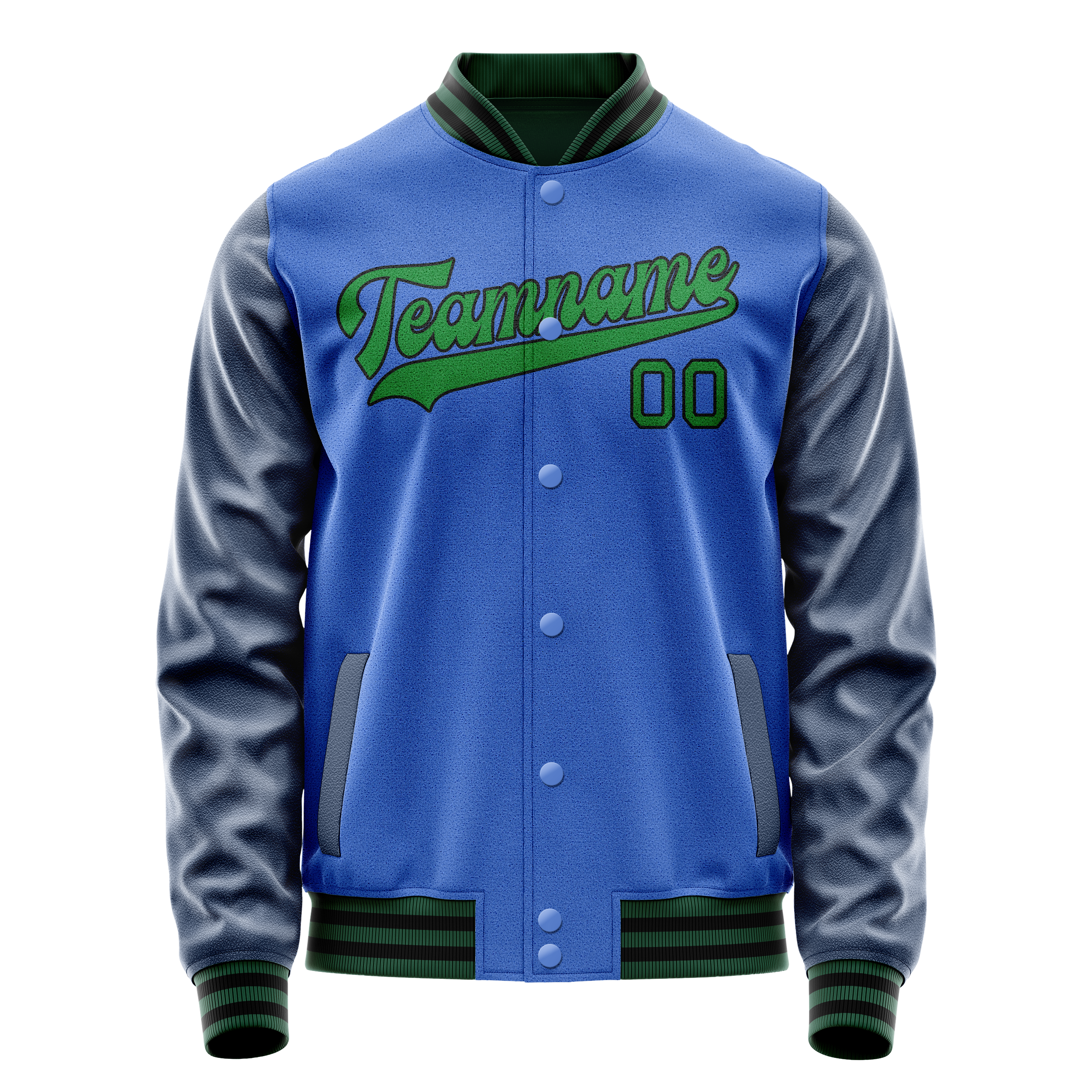 Custom Electric-Blue Neon-Green Solid Color Varsity Letterman Jacket JA02240617YH130
