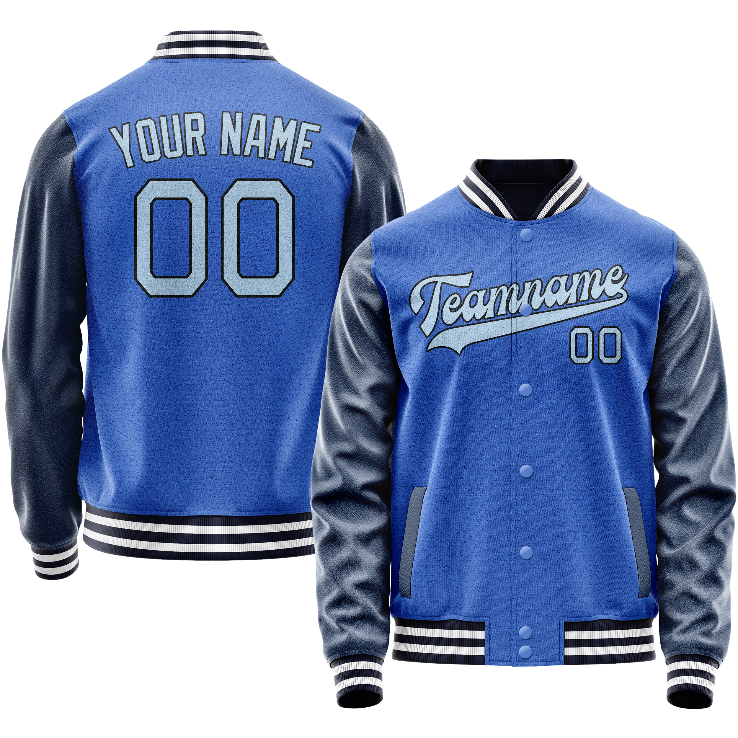 Custom Electric-Blue Navy Solid Color Varsity Letterman Jacket JA02240617YH128