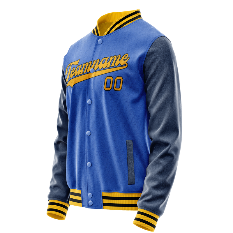 Custom Electric-Blue Navy Solid Color Varsity Letterman Jacket JA02240617YH127