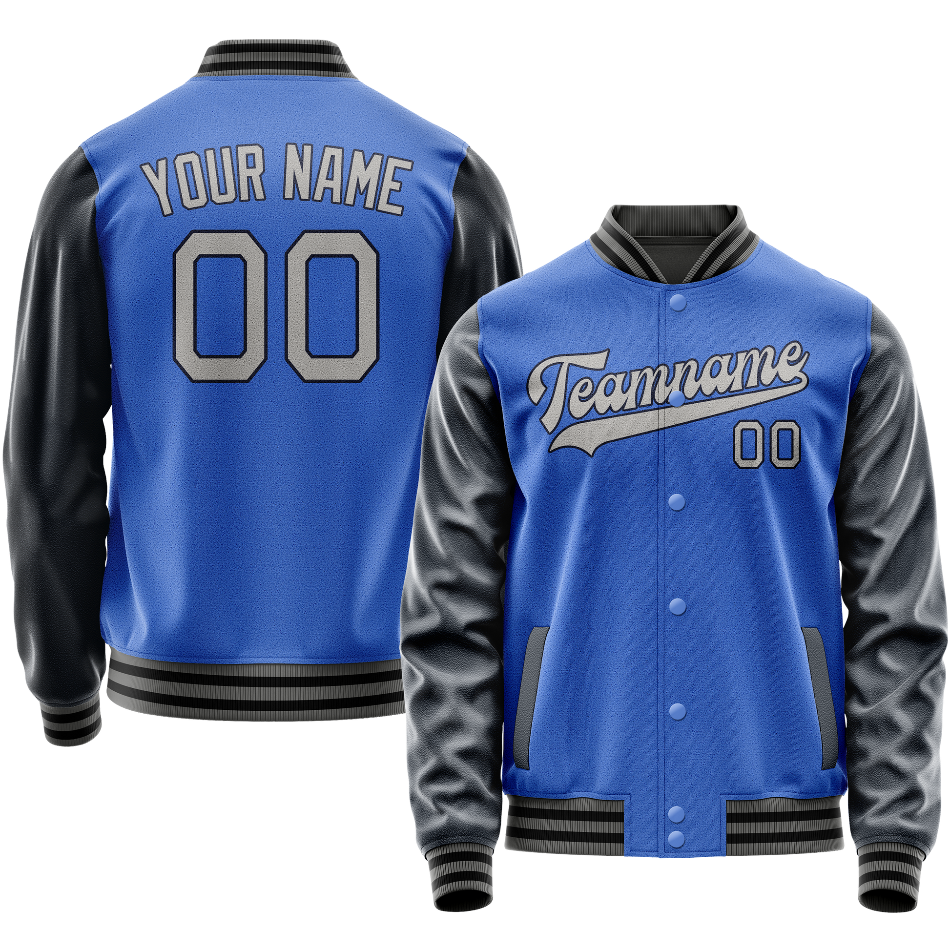 Custom Electric-Blue Navy Solid Color Varsity Letterman Jacket JA02240617YH119