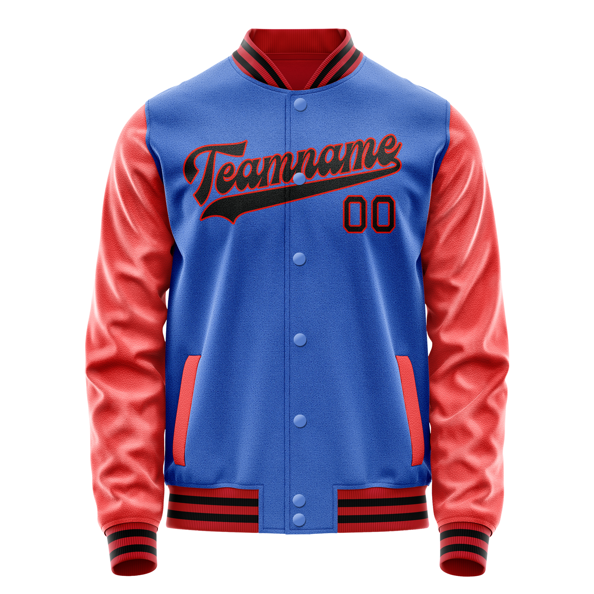 Custom Electric-Blue Orange Solid Color Varsity Letterman Jacket JA02240617YH135