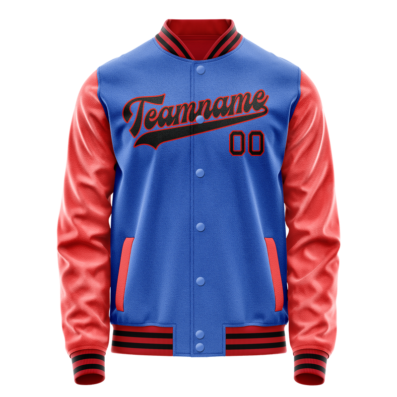 Custom Electric-Blue Orange Solid Color Varsity Letterman Jacket JA02240617YH135