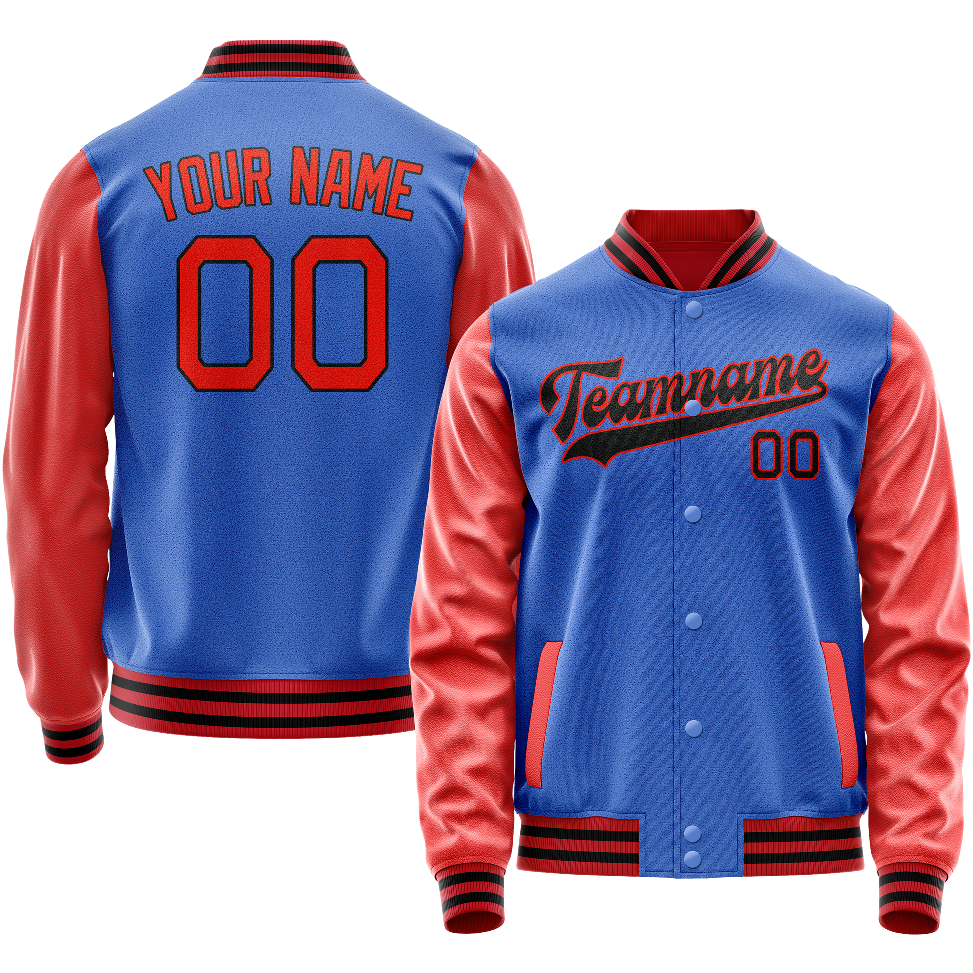 Custom Electric-Blue Orange Solid Color Varsity Letterman Jacket JA02240617YH135