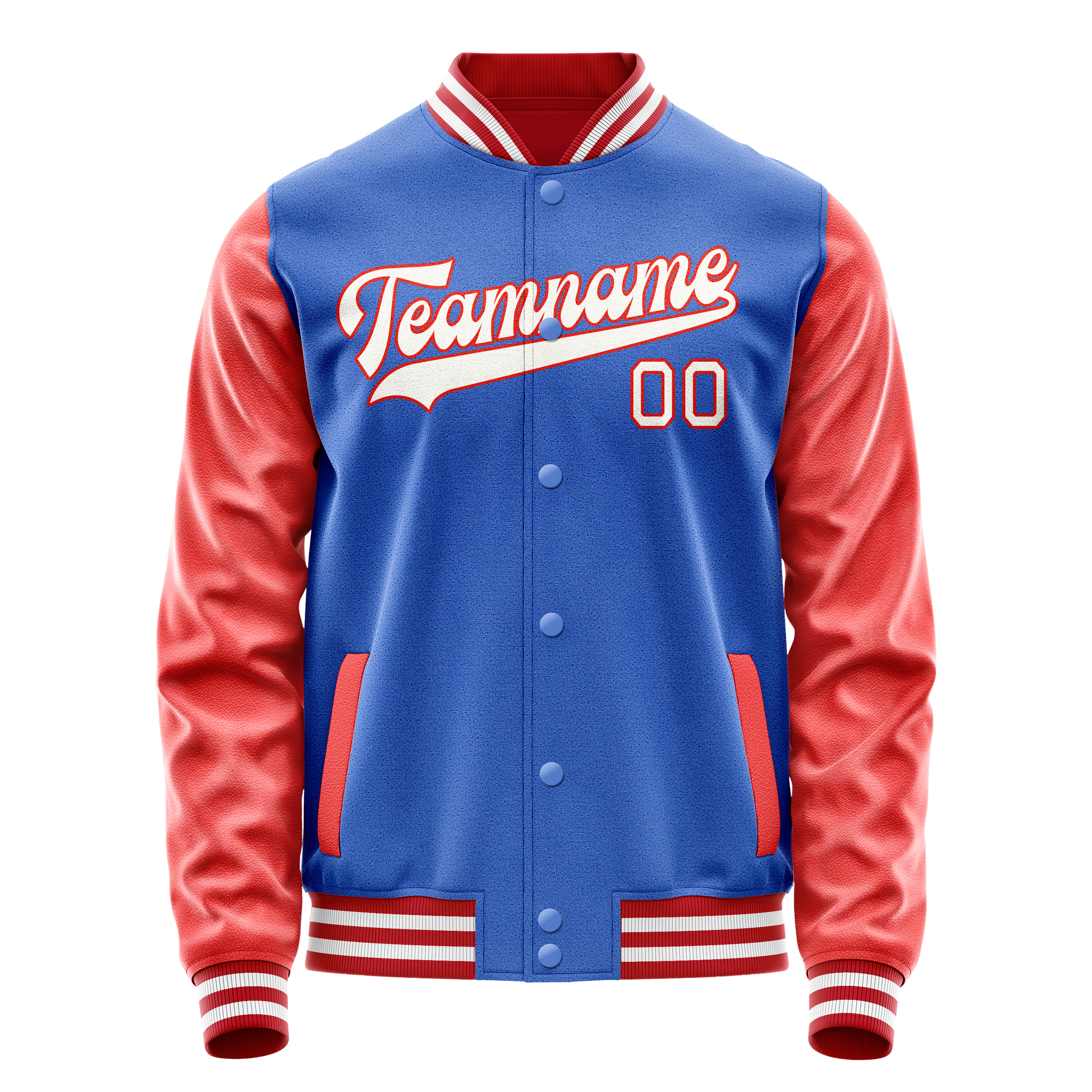 Custom Electric-Blue Orange Solid Color Varsity Letterman Jacket JA02240617YH134