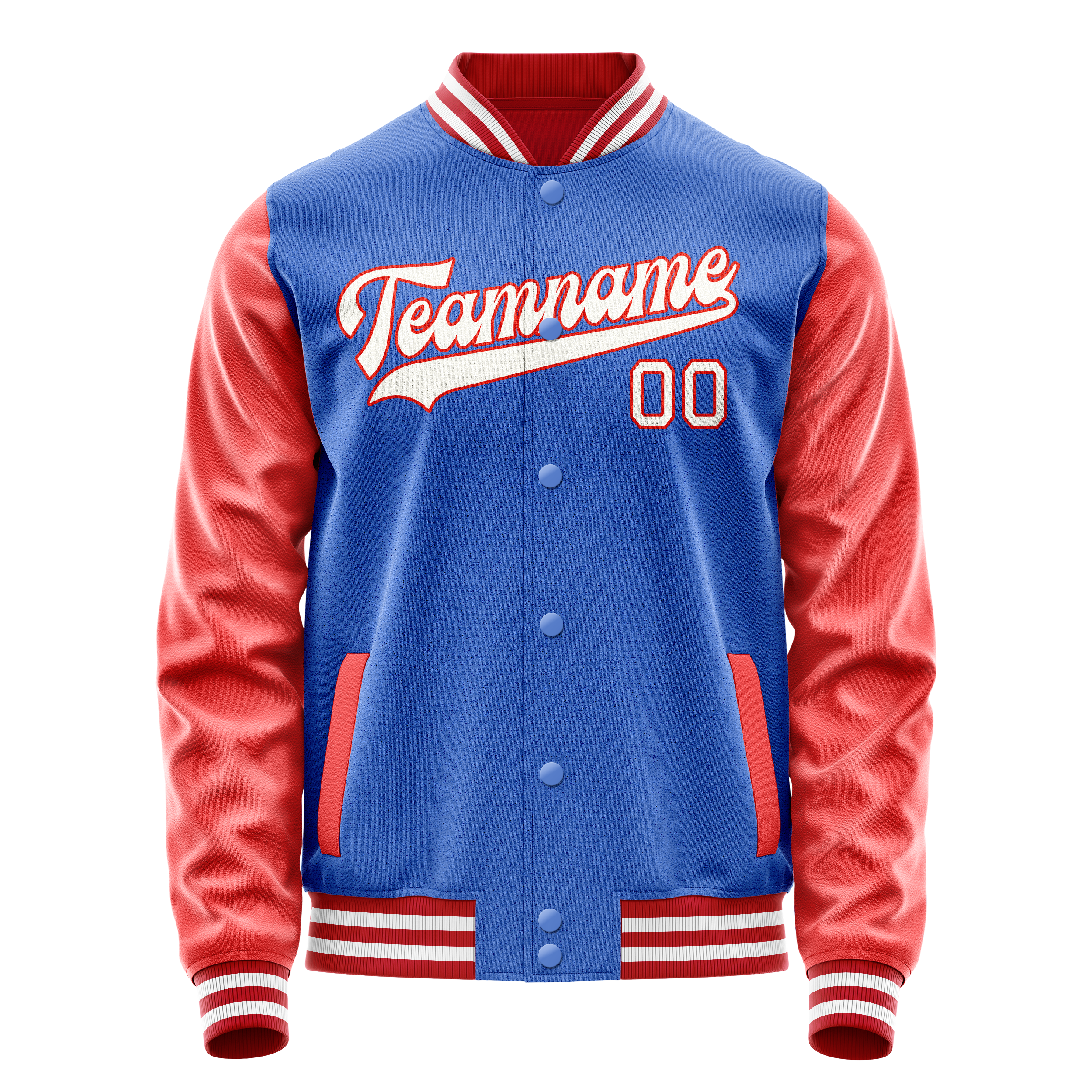 Custom Electric-Blue Orange Solid Color Varsity Letterman Jacket JA02240617YH134