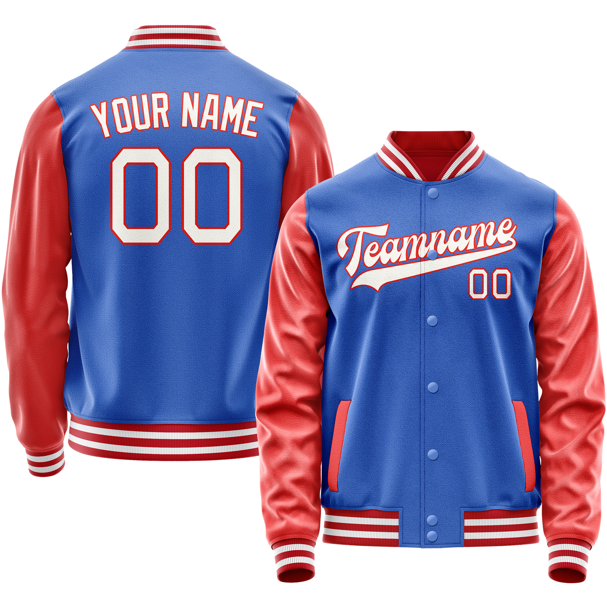Custom Electric-Blue Orange Solid Color Varsity Letterman Jacket JA02240617YH134