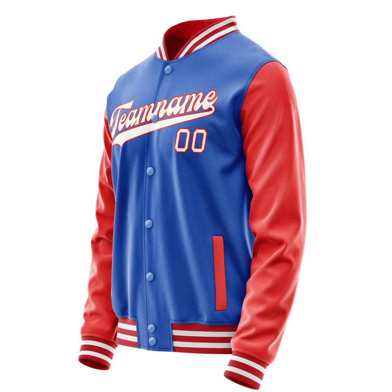 Custom Electric-Blue Orange Solid Color Varsity Letterman Jacket JA02240617YH134