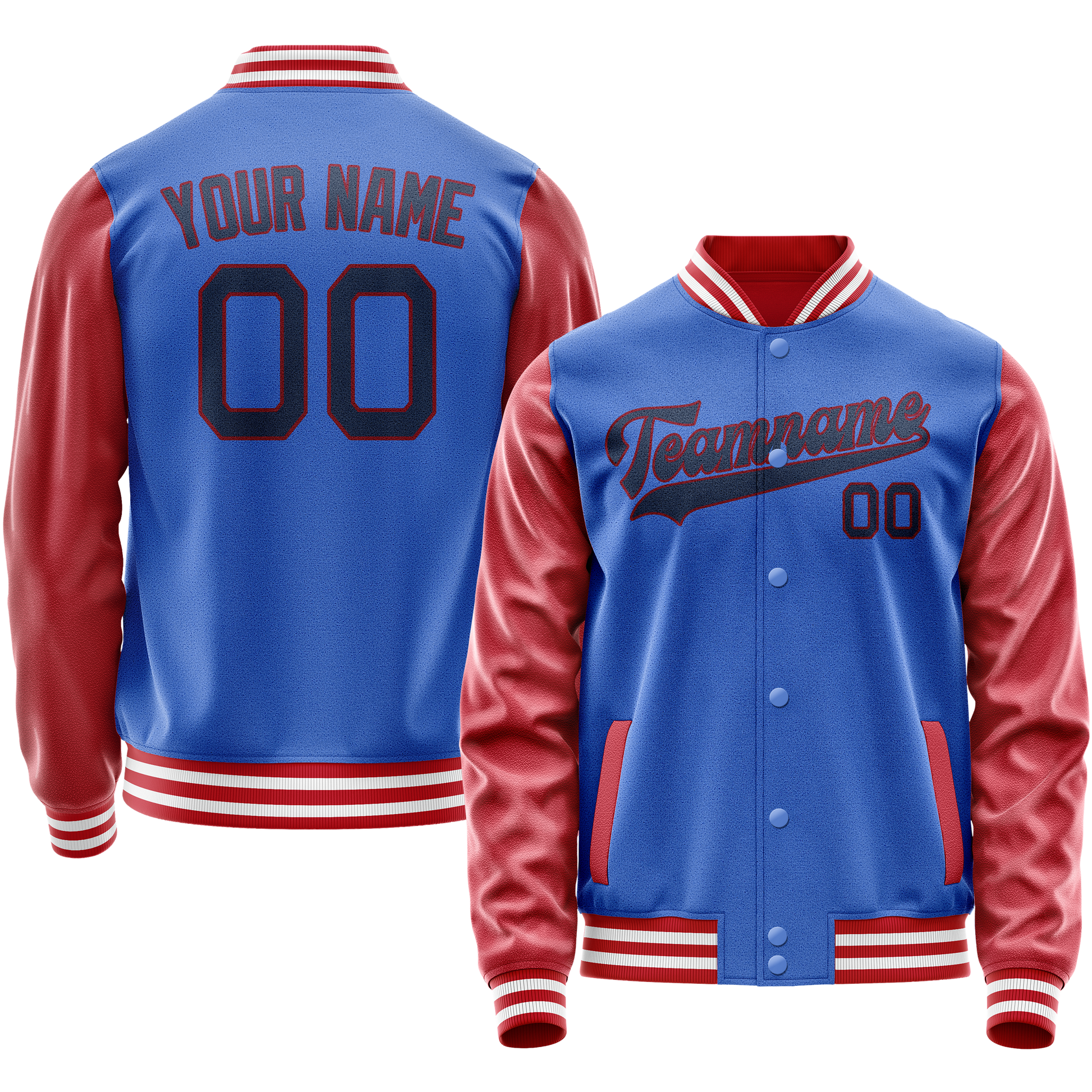 Custom Electric-Blue Texas-Orange Solid Color Varsity Letterman Jacket JA02240617YH131