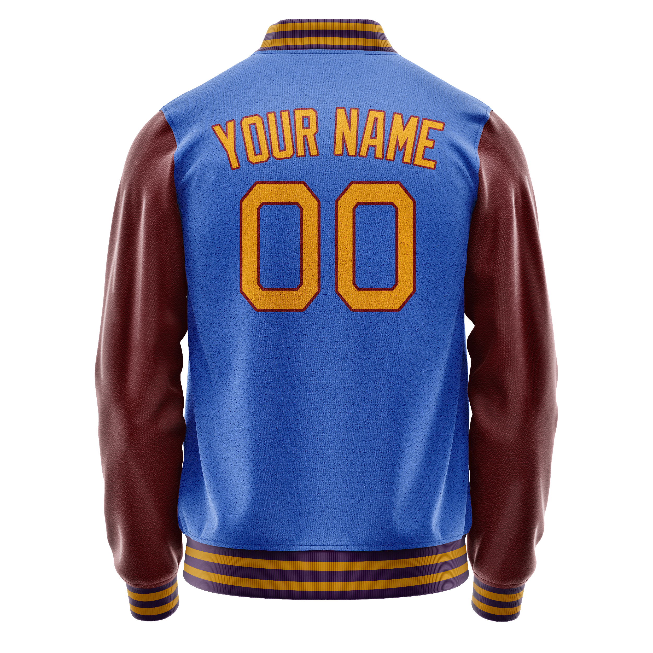 Custom Electric-Blue Brown Solid Color Varsity Letterman Jacket JA02240617YH122