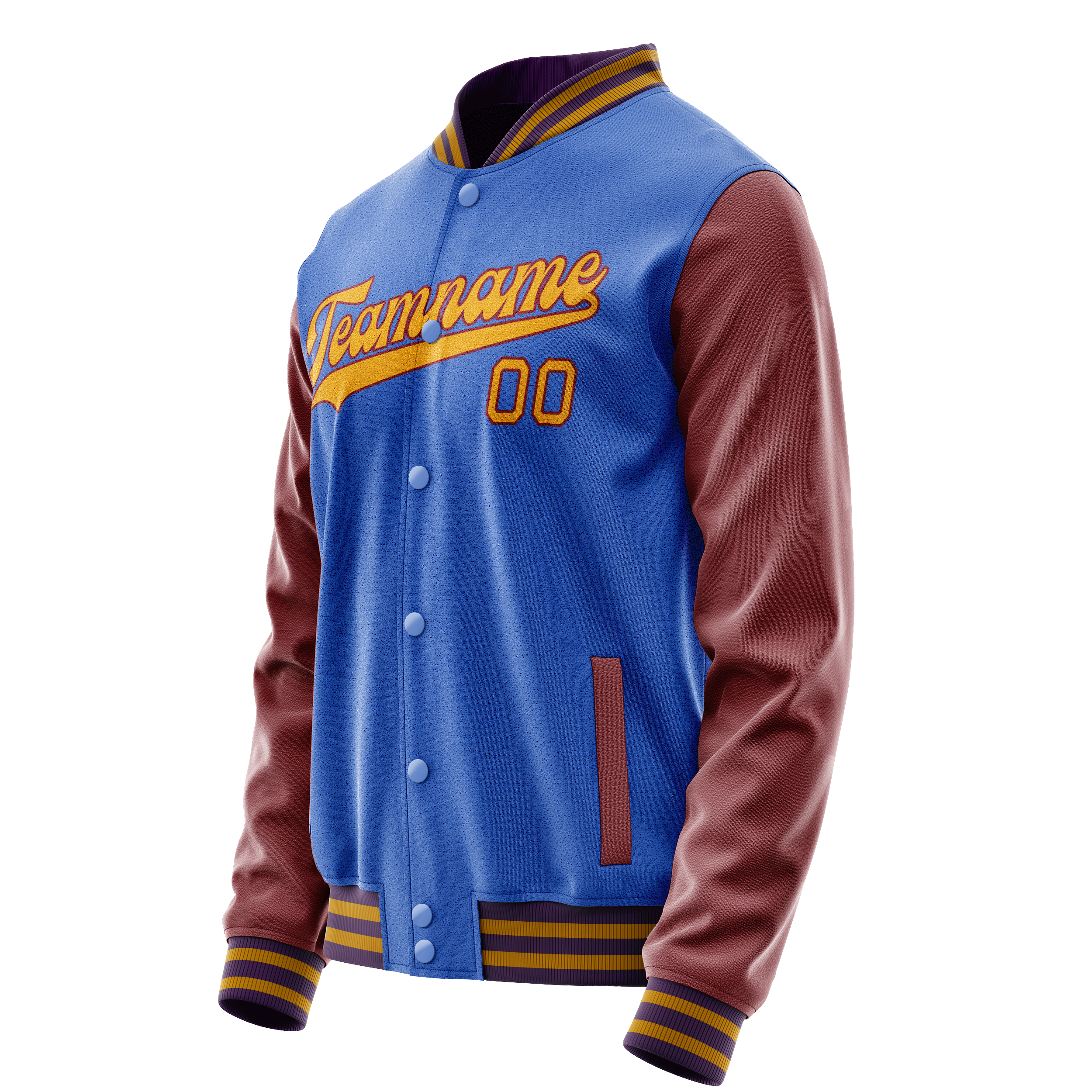Custom Electric-Blue Brown Solid Color Varsity Letterman Jacket JA02240617YH122