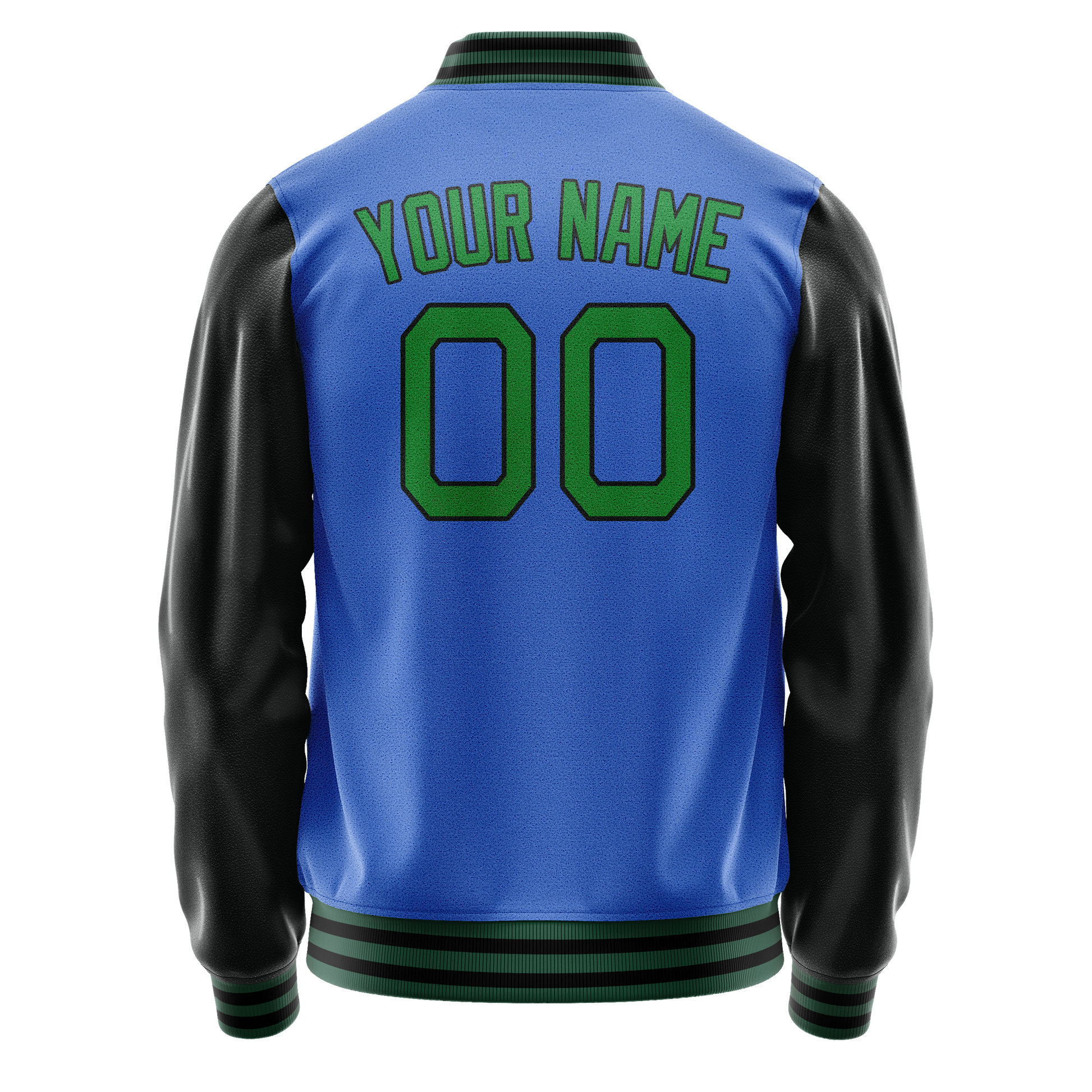 Custom Electric-Blue Neon-Green Solid Color Varsity Letterman Jacket JA02240617YH145