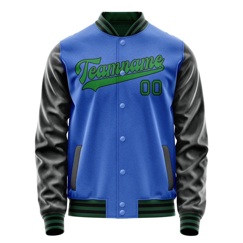 Custom Electric-Blue Neon-Green Solid Color Varsity Letterman Jacket JA02240617YH145