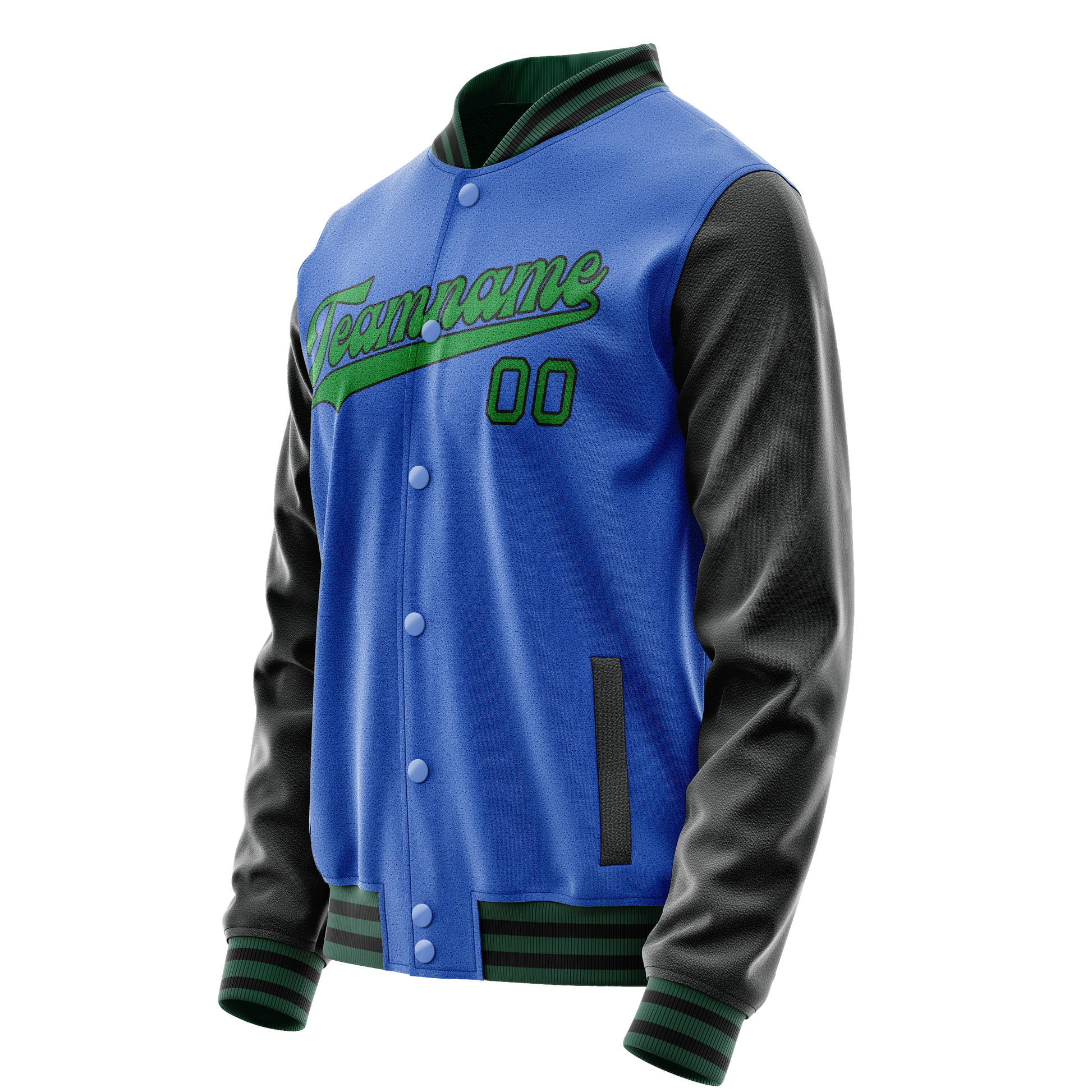 Custom Electric-Blue Neon-Green Solid Color Varsity Letterman Jacket JA02240617YH145