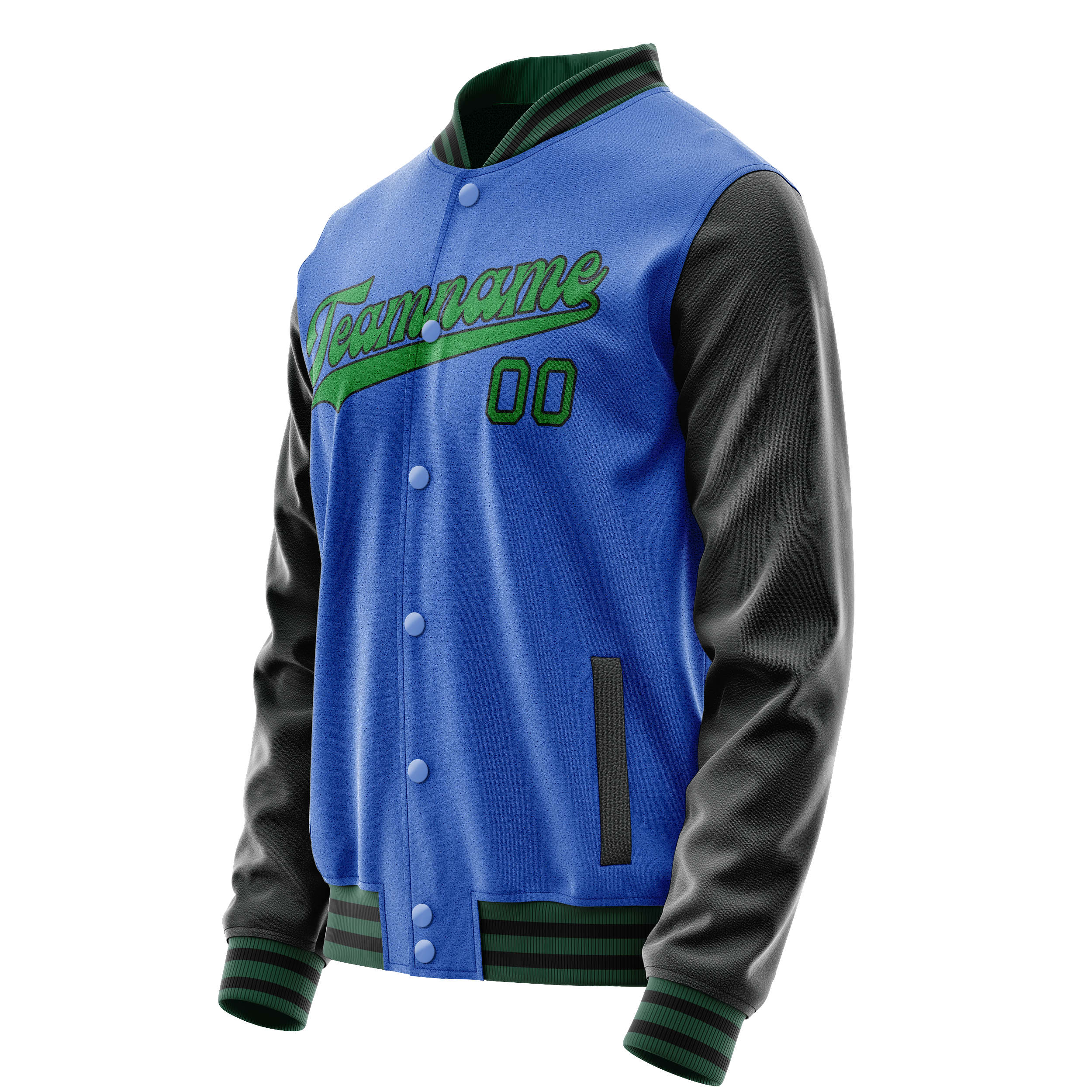 Custom Electric-Blue Neon-Green Solid Color Varsity Letterman Jacket JA02240617YH145