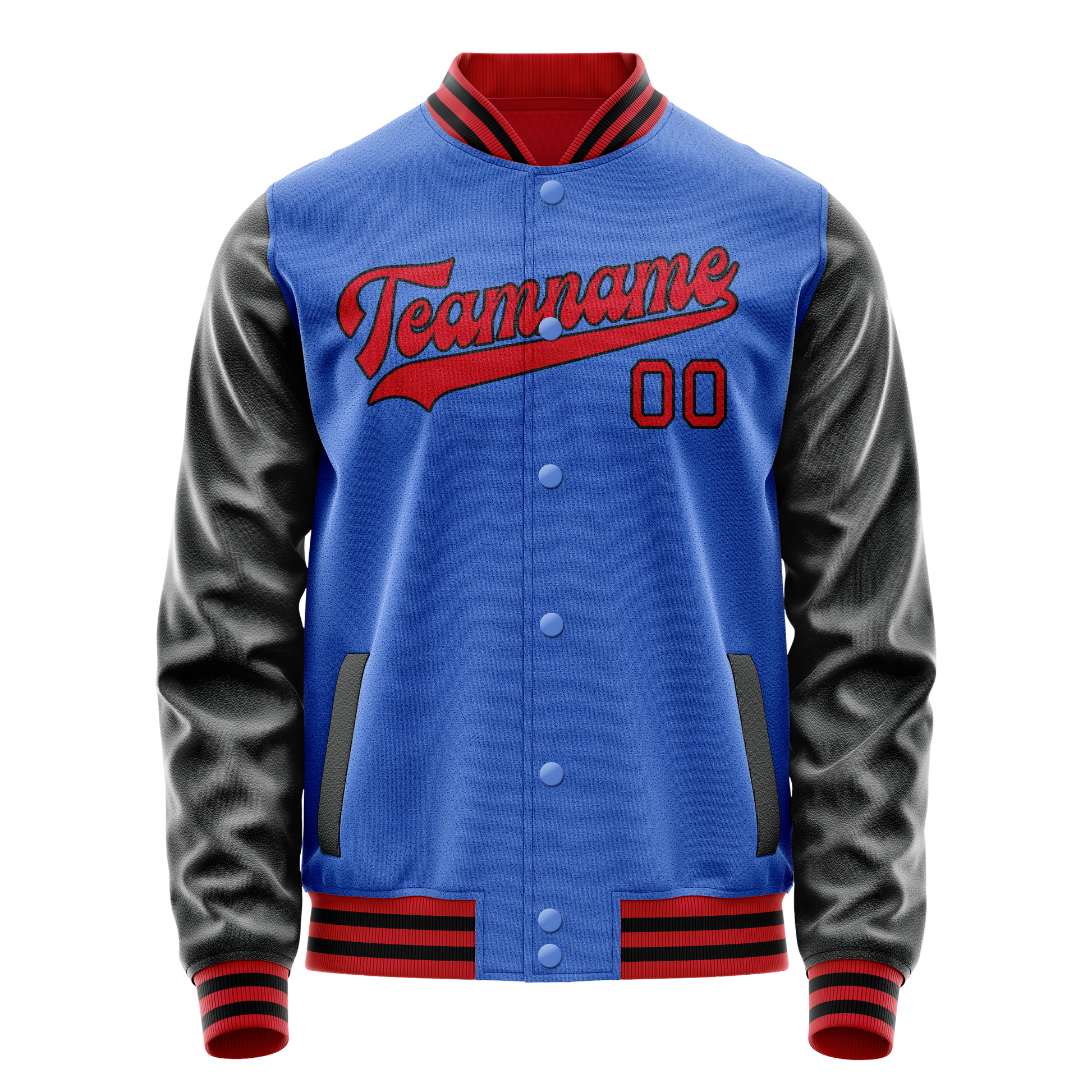 Custom Electric-Blue Black Solid Color Varsity Letterman Jacket JA02240617YH141
