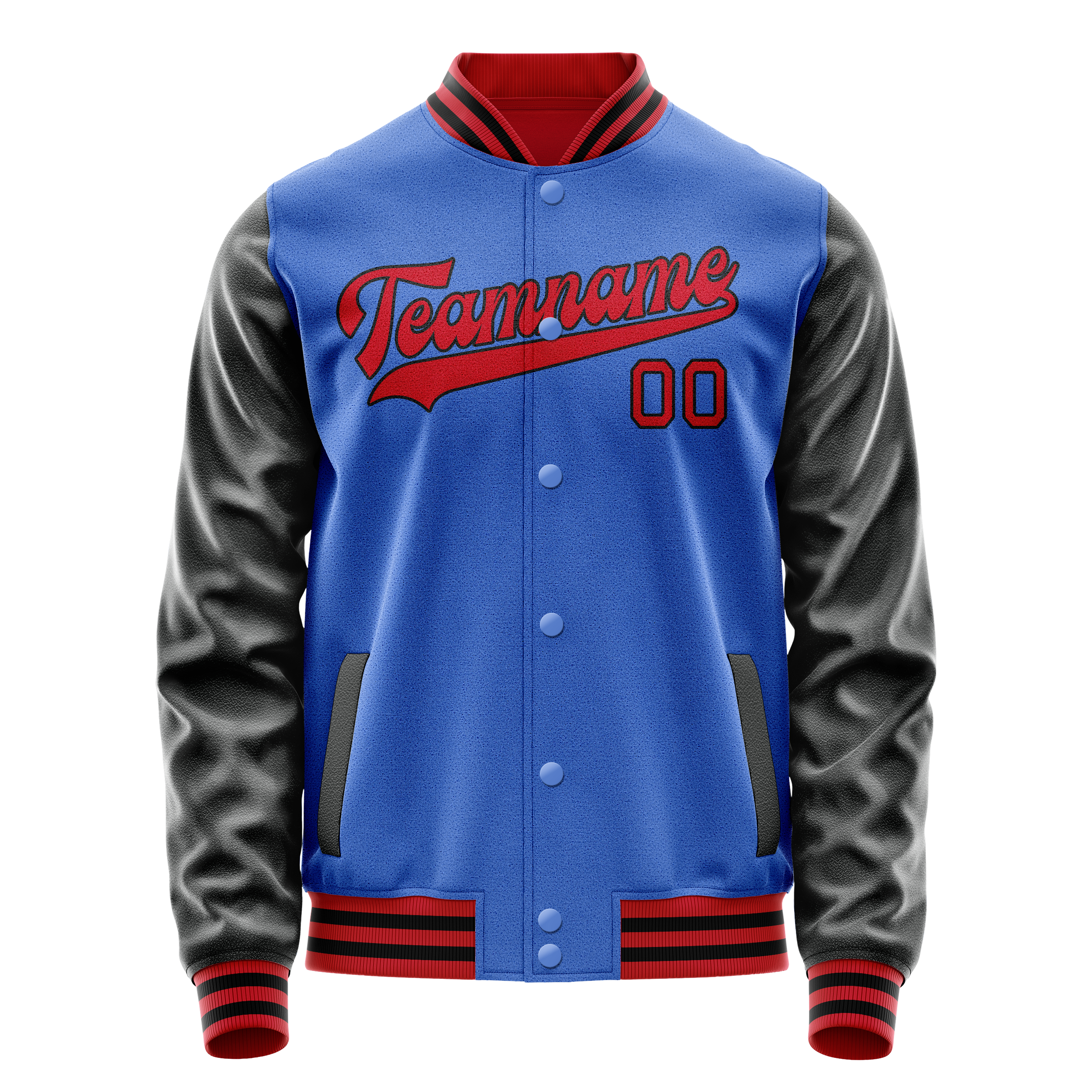 Custom Electric-Blue Black Solid Color Varsity Letterman Jacket JA02240617YH141