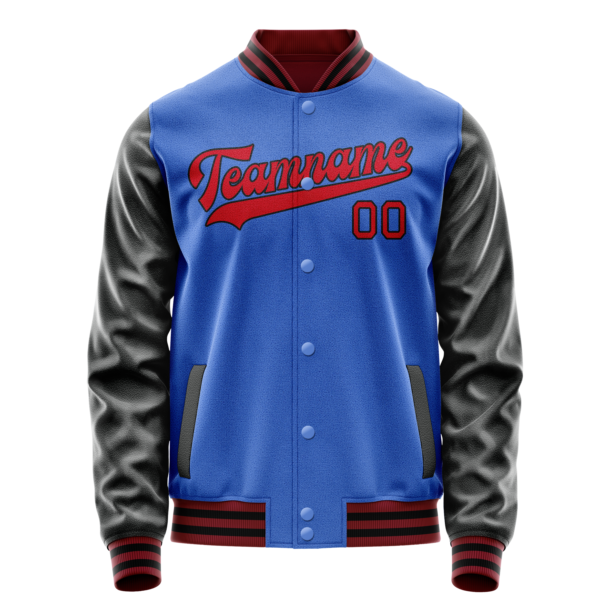 Custom Electric-Blue Red Solid Color Varsity Letterman Jacket JA02240617YH147