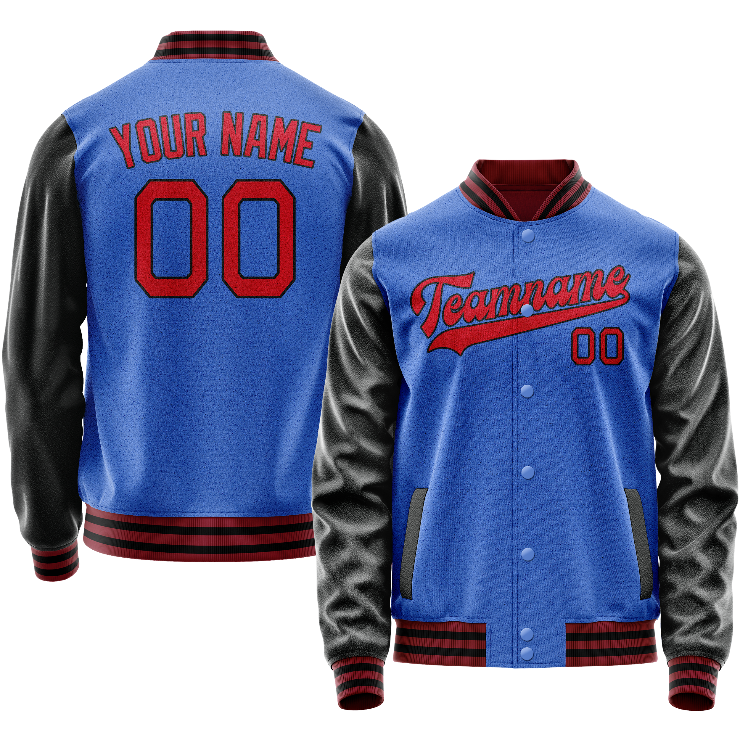Custom Electric-Blue Red Solid Color Varsity Letterman Jacket JA02240617YH147