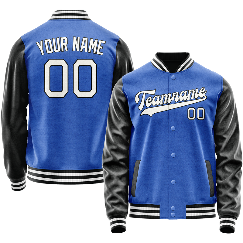 Custom Electric-Blue White Solid Color Varsity Letterman Jacket JA02240617YH144