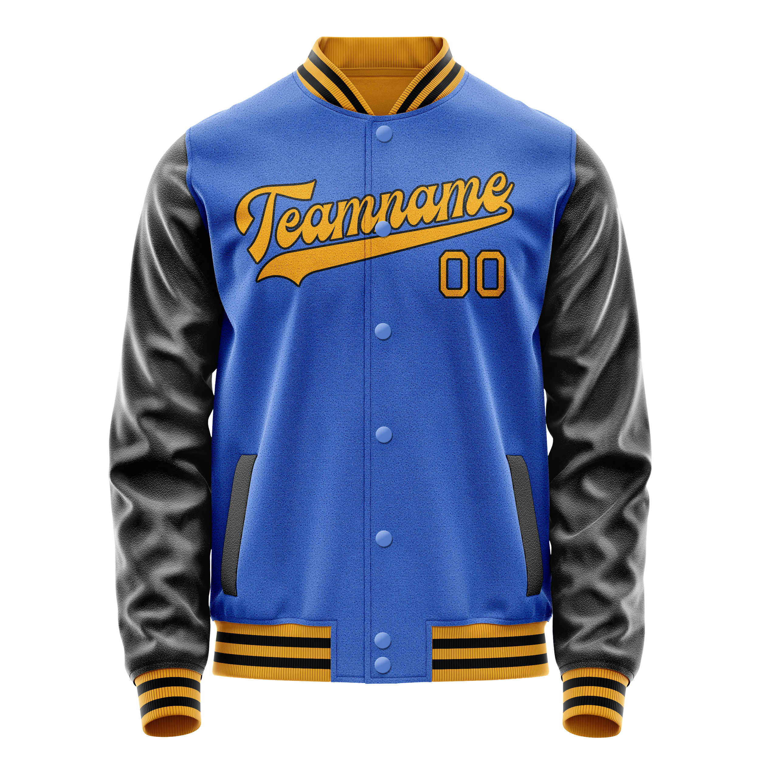 Custom Electric-Blue Old-Gold Solid Color Varsity Letterman Jacket JA02240617YH146