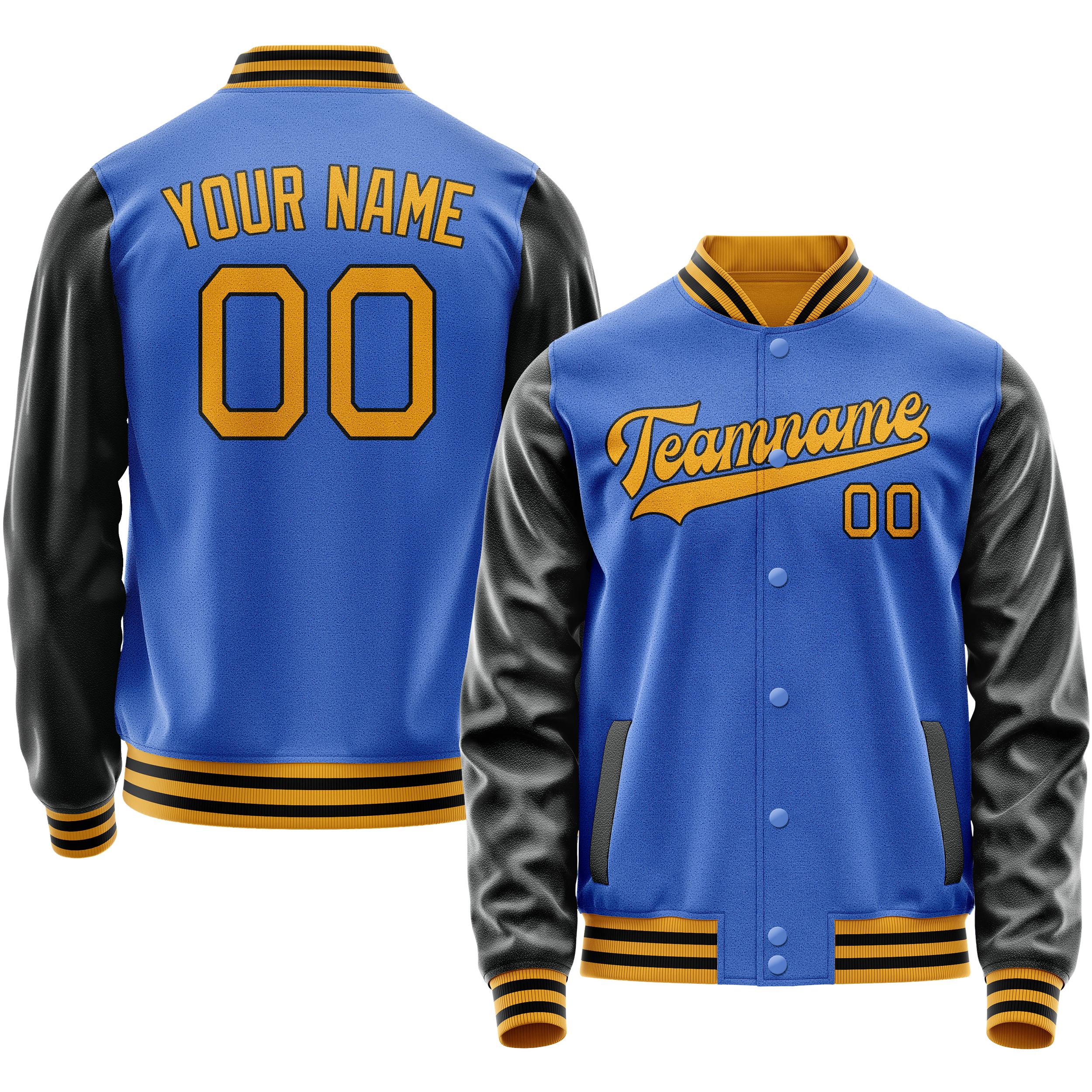 Custom Electric-Blue Old-Gold Solid Color Varsity Letterman Jacket JA02240617YH146