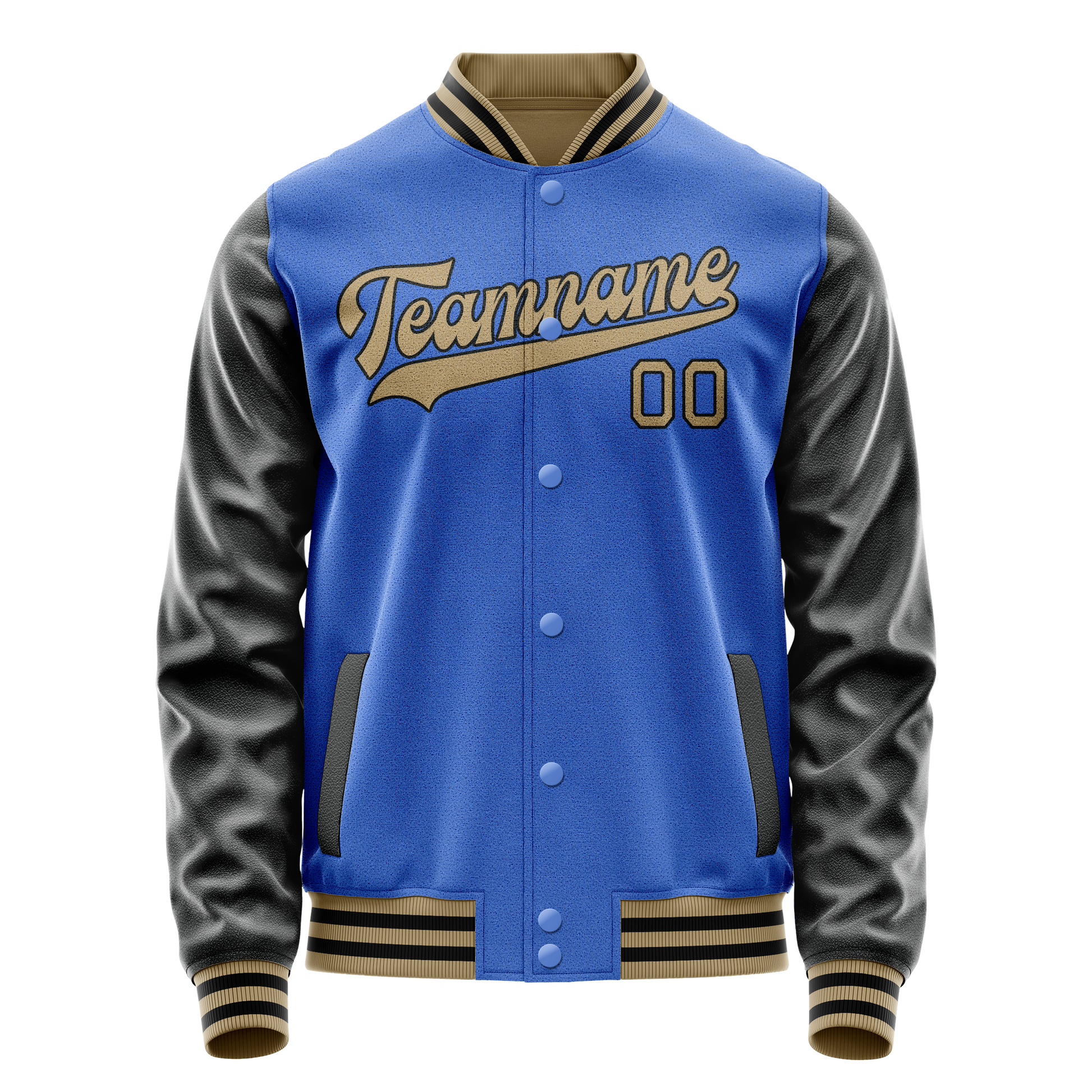 Custom Electric-Blue Black Solid Color Varsity Letterman Jacket JA02240617YH139