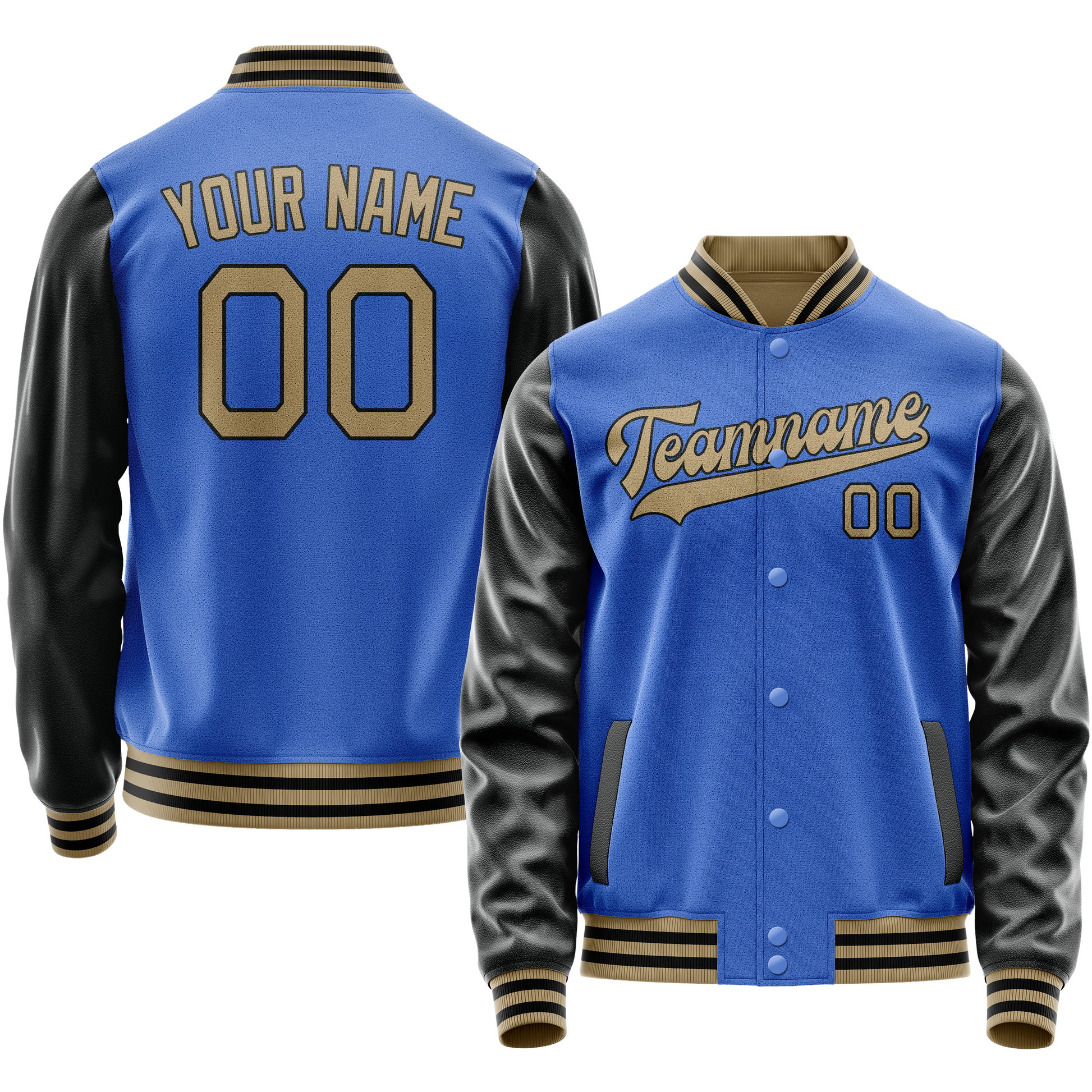 Custom Electric-Blue Black Solid Color Varsity Letterman Jacket JA02240617YH139