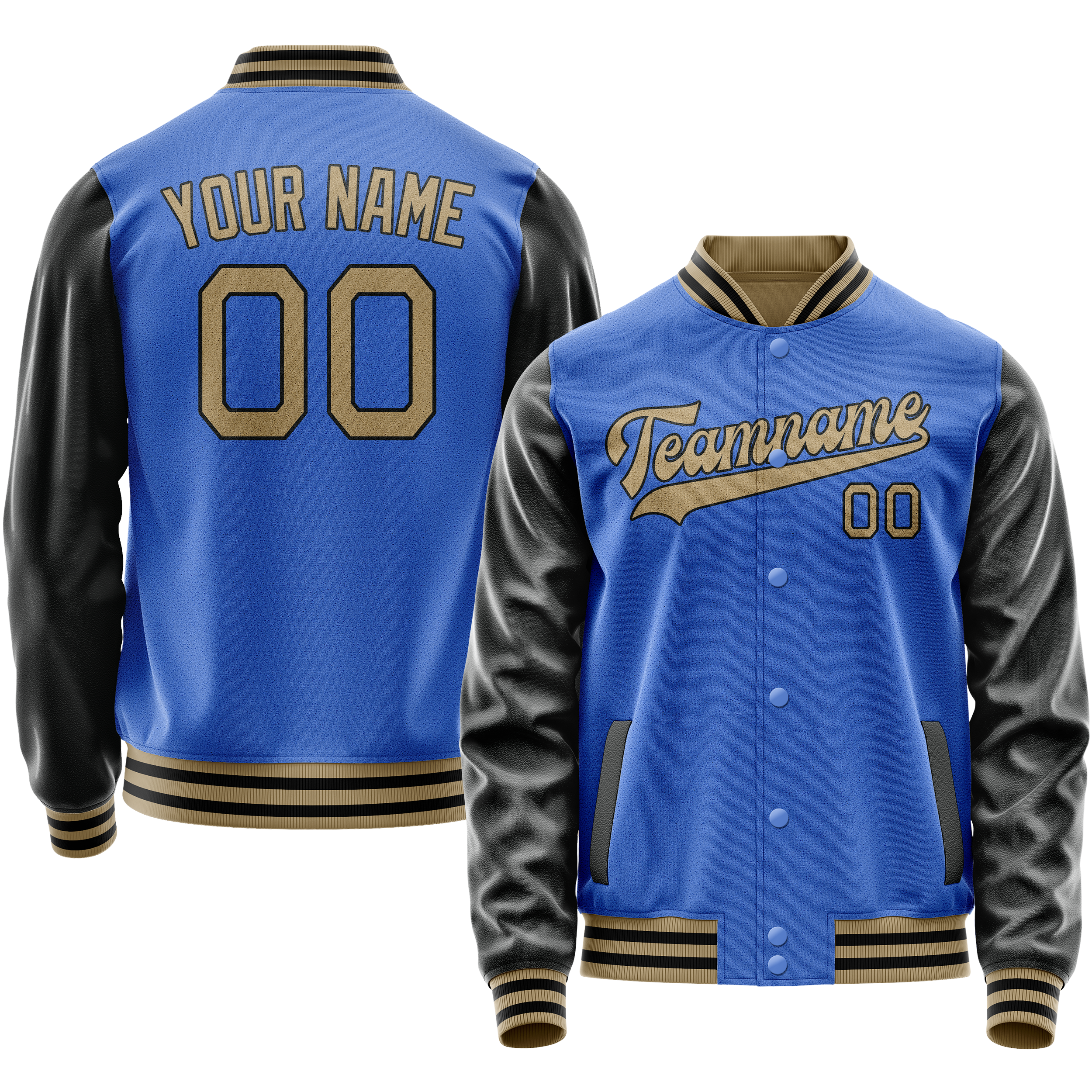 Custom Electric-Blue Black Solid Color Varsity Letterman Jacket JA02240617YH139