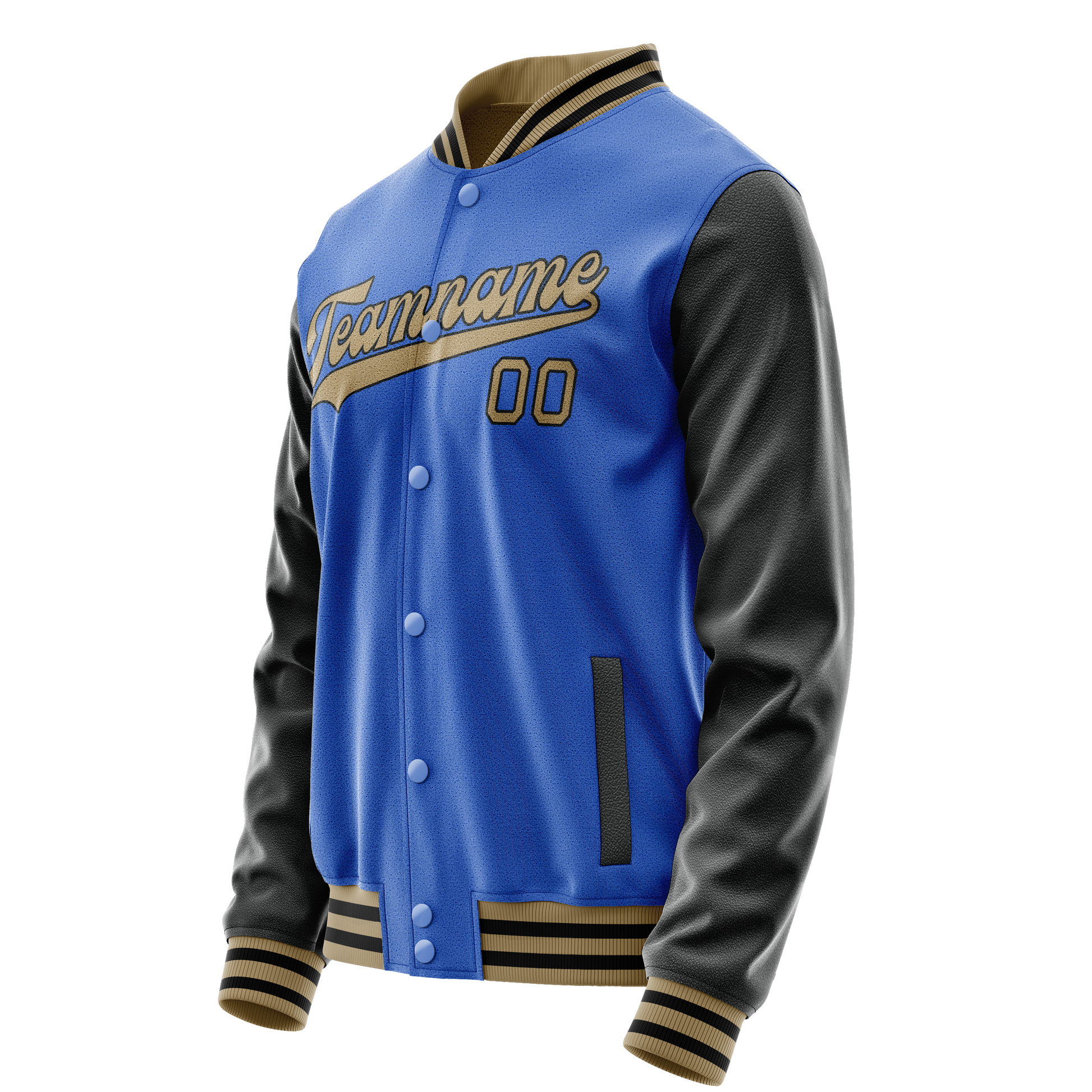 Custom Electric-Blue Black Solid Color Varsity Letterman Jacket JA02240617YH139
