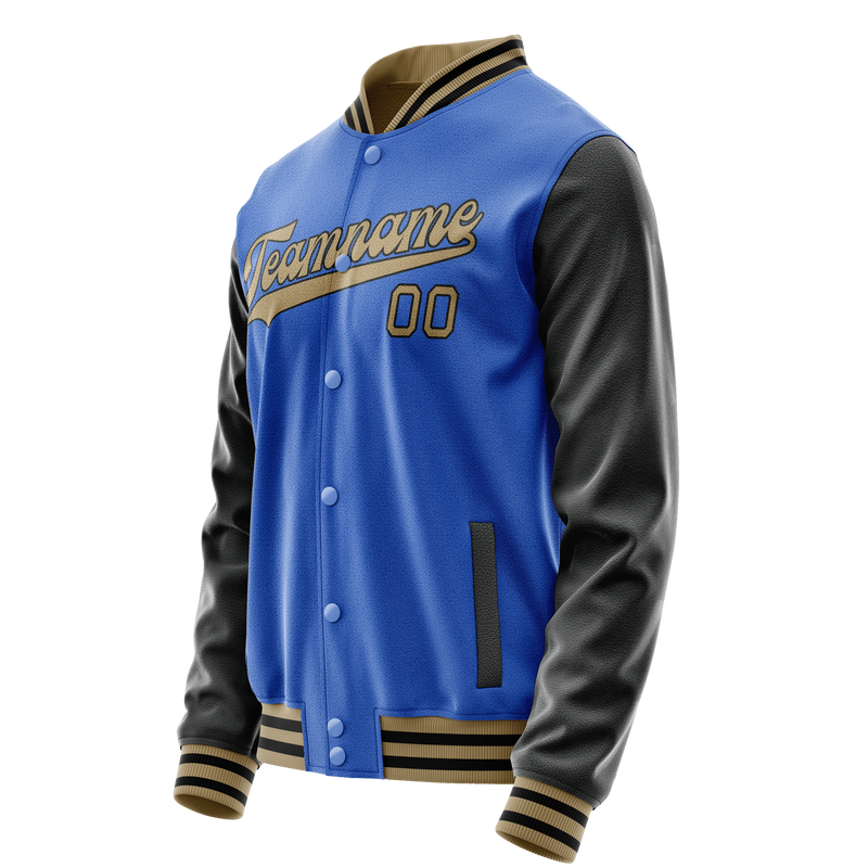 Custom Electric-Blue Black Solid Color Varsity Letterman Jacket JA02240617YH139