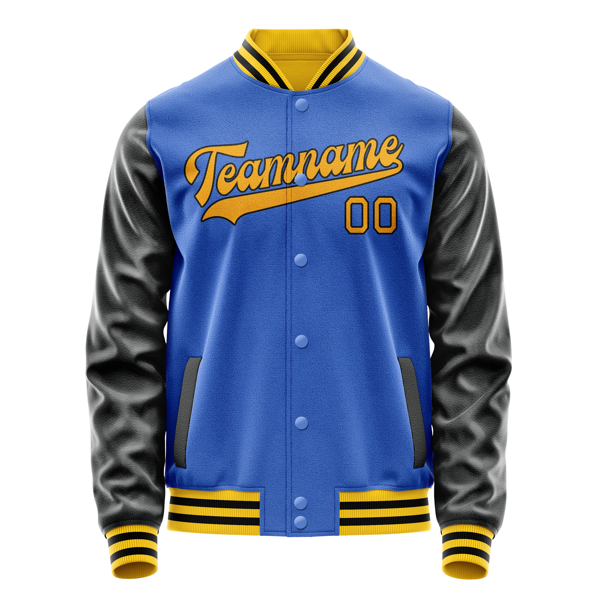 Custom Electric-Blue Black Solid Color Varsity Letterman Jacket JA02240617YH138