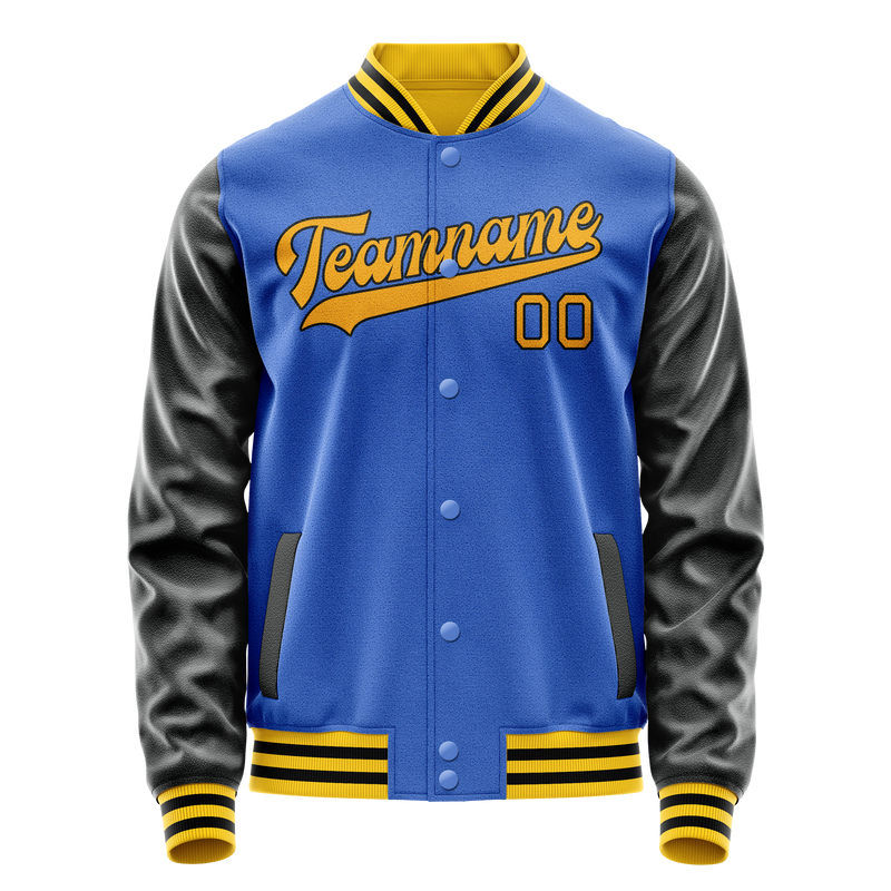 Custom Electric-Blue Black Solid Color Varsity Letterman Jacket JA02240617YH138