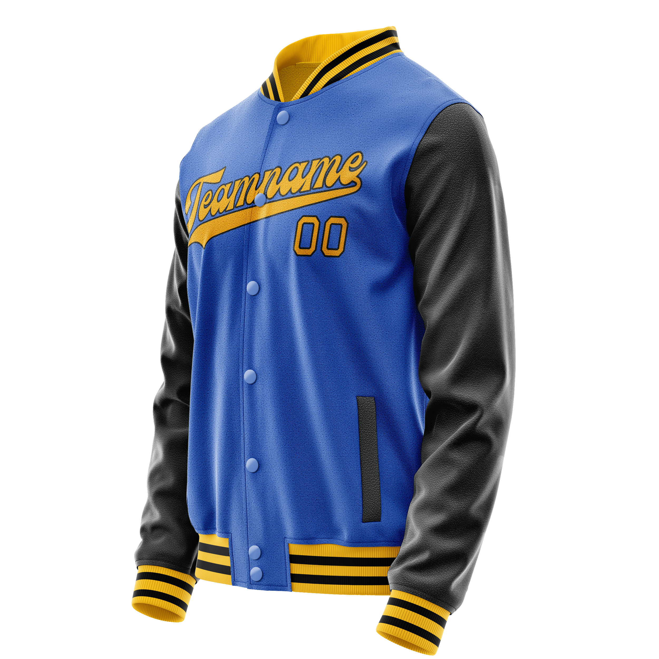 Custom Electric-Blue Black Solid Color Varsity Letterman Jacket JA02240617YH138