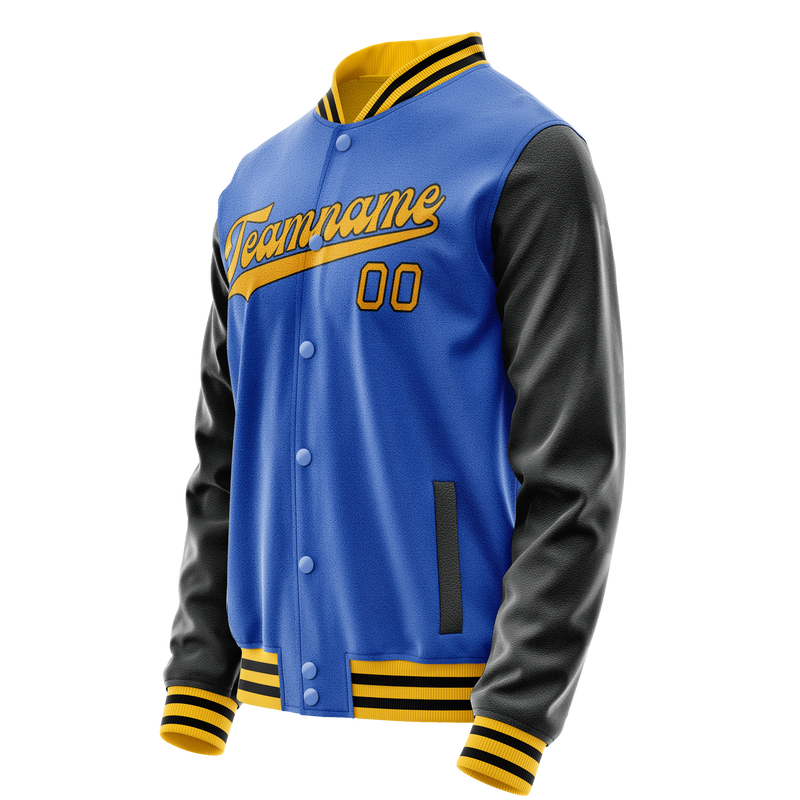 Custom Electric-Blue Black Solid Color Varsity Letterman Jacket JA02240617YH138