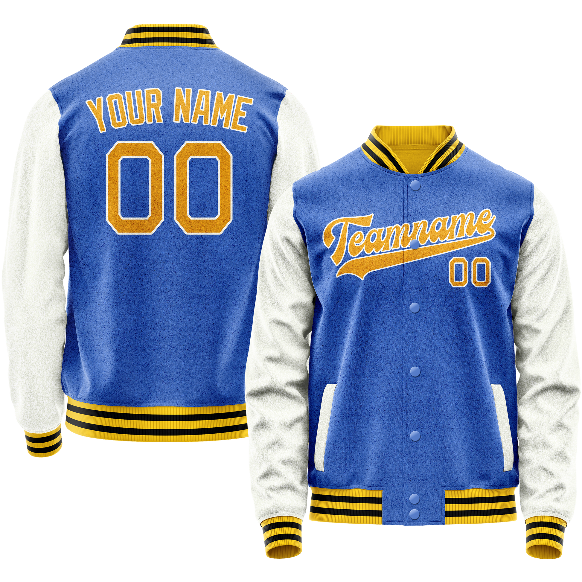 Custom Electric-Blue White Solid Color Varsity Letterman Jacket JA02240617YH118