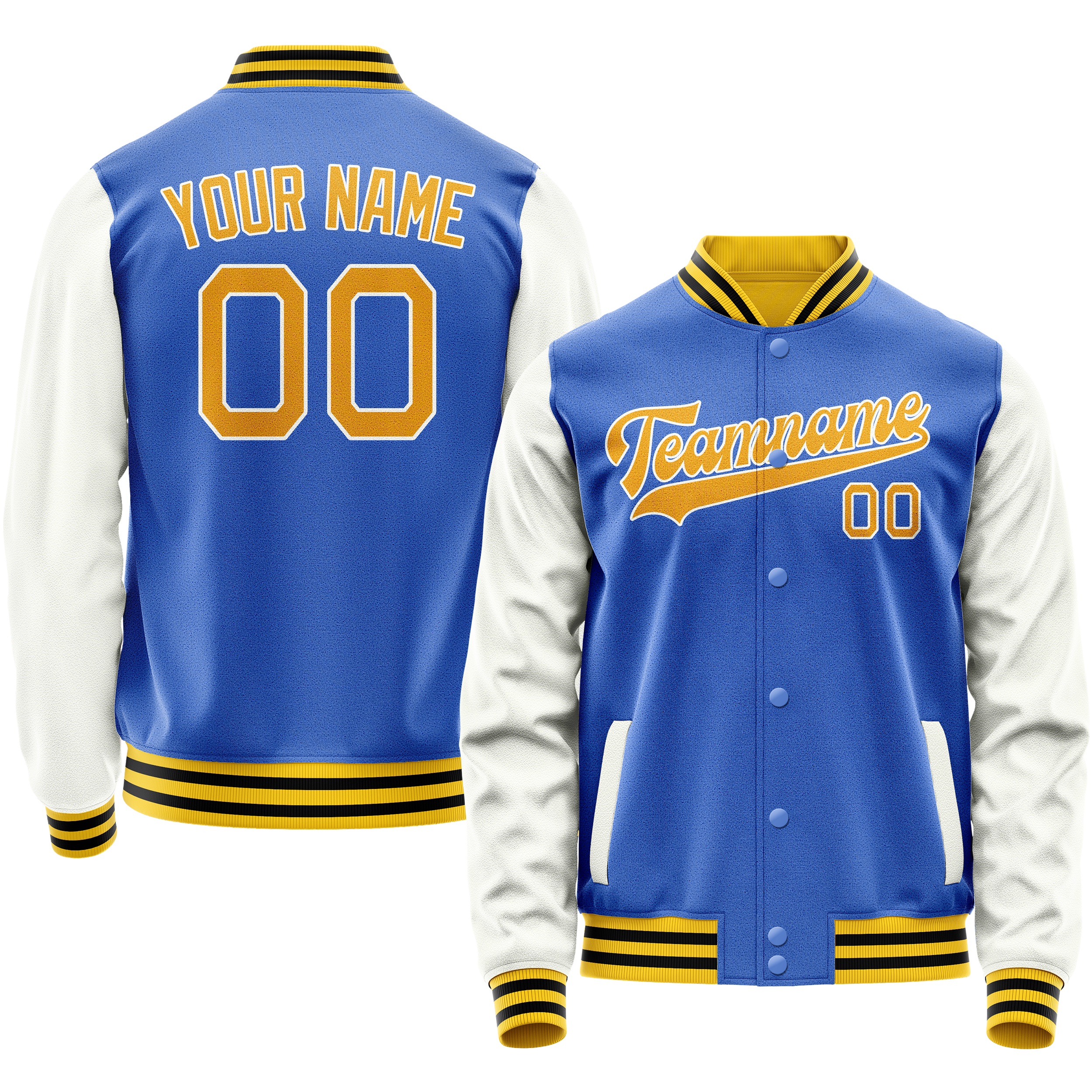 Custom Electric-Blue White Solid Color Varsity Letterman Jacket JA02240617YH118