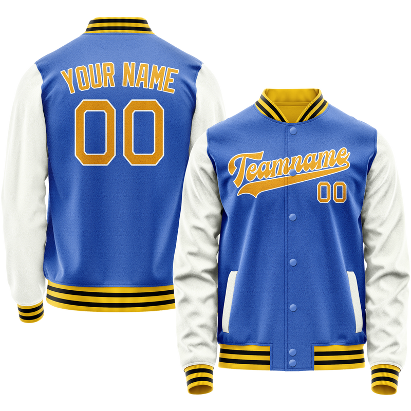 Custom Electric-Blue White Solid Color Varsity Letterman Jacket JA02240617YH118